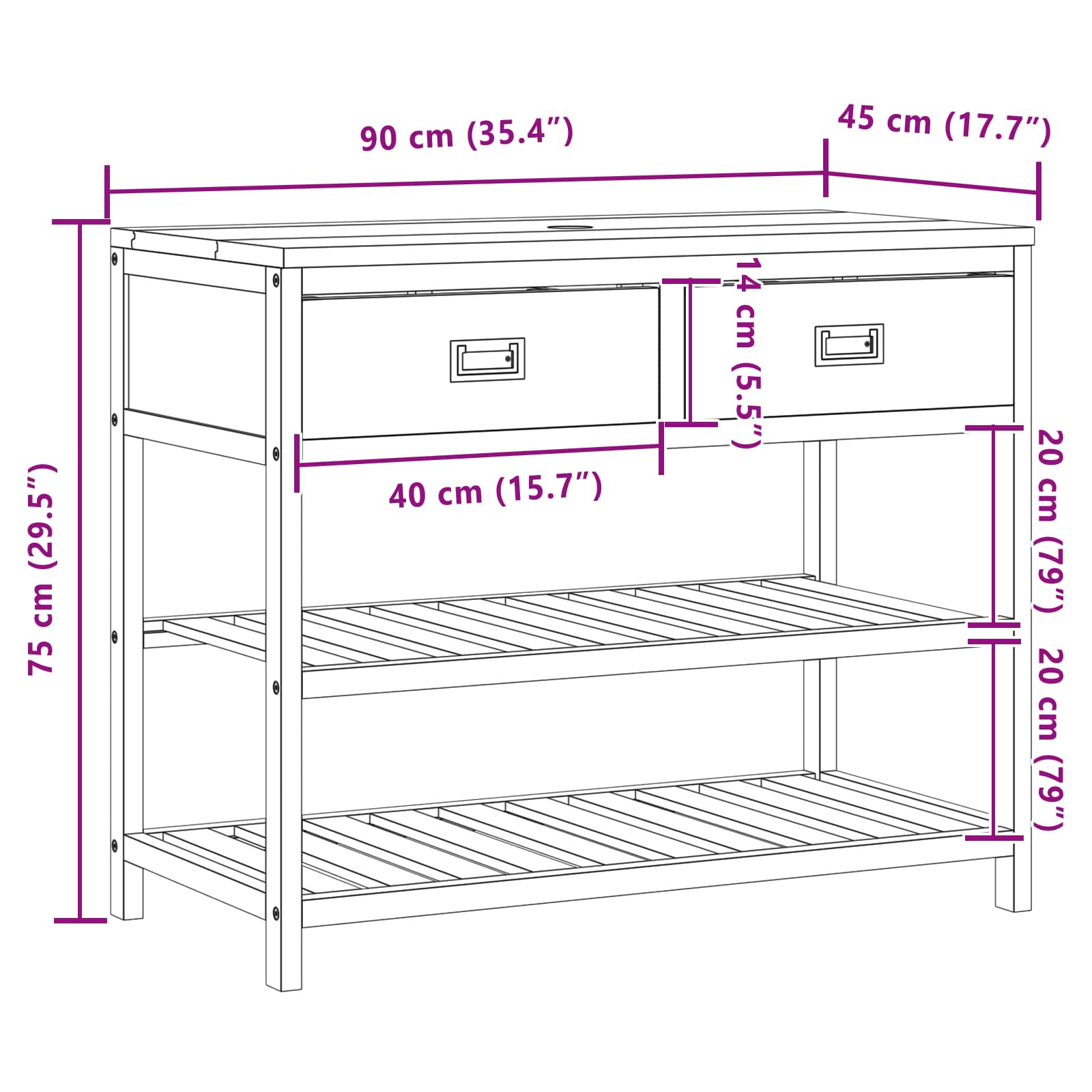 Ντουλάπι Μπάνιου Φυσικό 90 x 45 x 75 cm Στερεό Ξύλο Τίκ - Pakobazaar