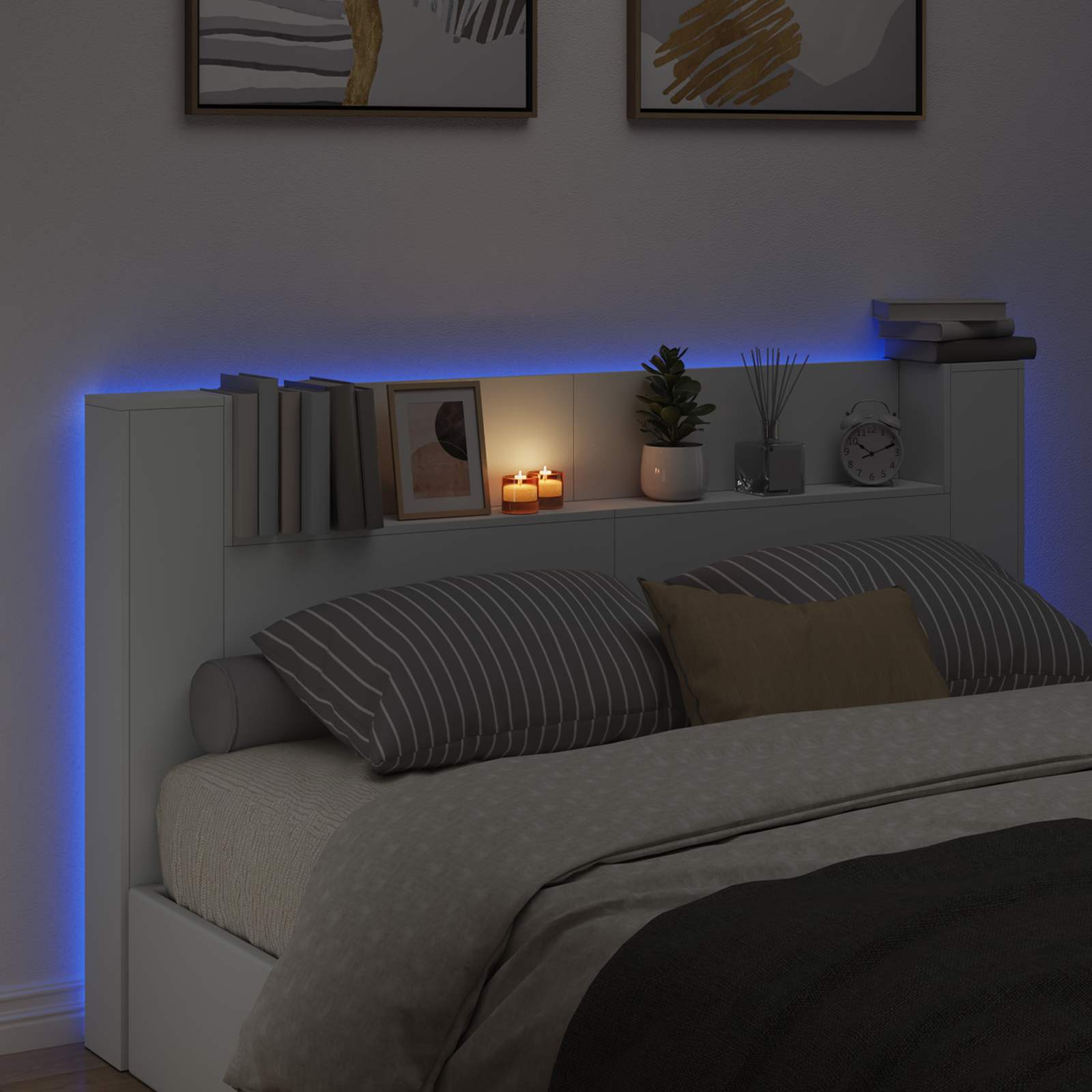 Κεφαλάρι Ντουλάπι με LED με ράφι Λευκός 180 x 16,5 x 103,5 cm - Pakobazaar