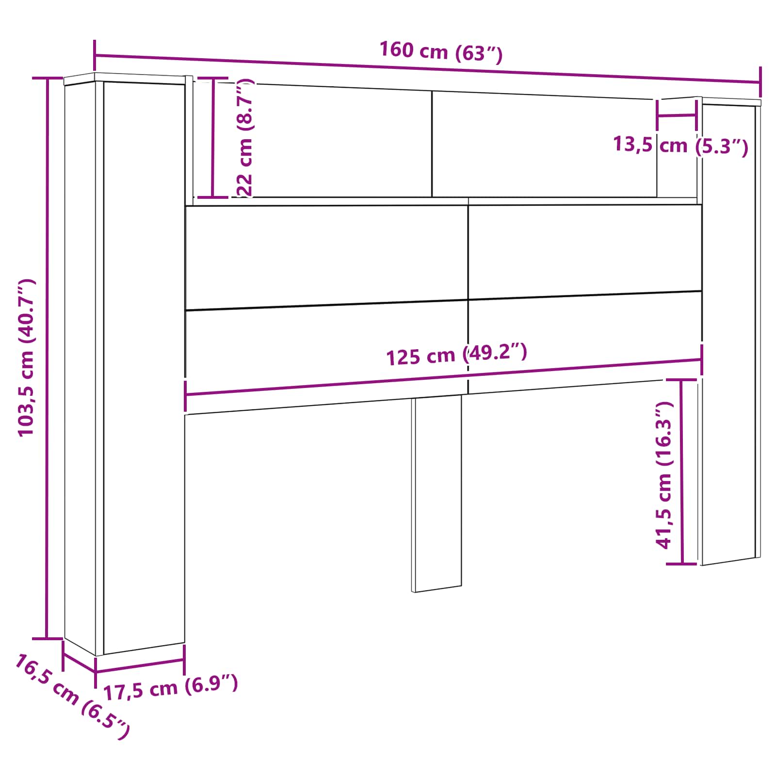 Κεφαλάρι Ντουλάπι με LED Μαύρη Δρυς 160 x 16,5 x 103,5 cm - Pakobazaar