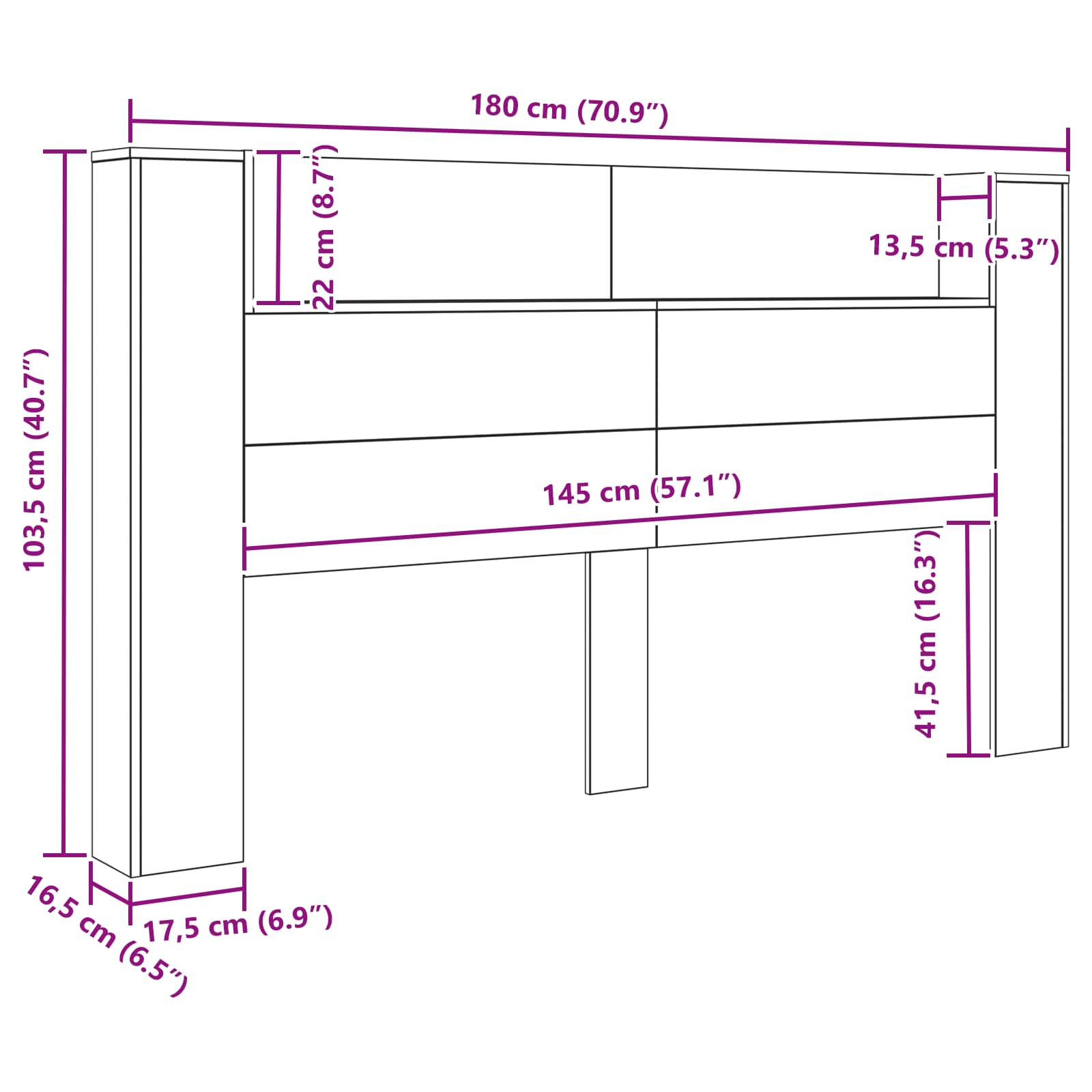 Κεφαλάρι Ντουλάπι με LED Μαύρη Δρυς 180 x 16,5 x 103,5 cm - Pakobazaar