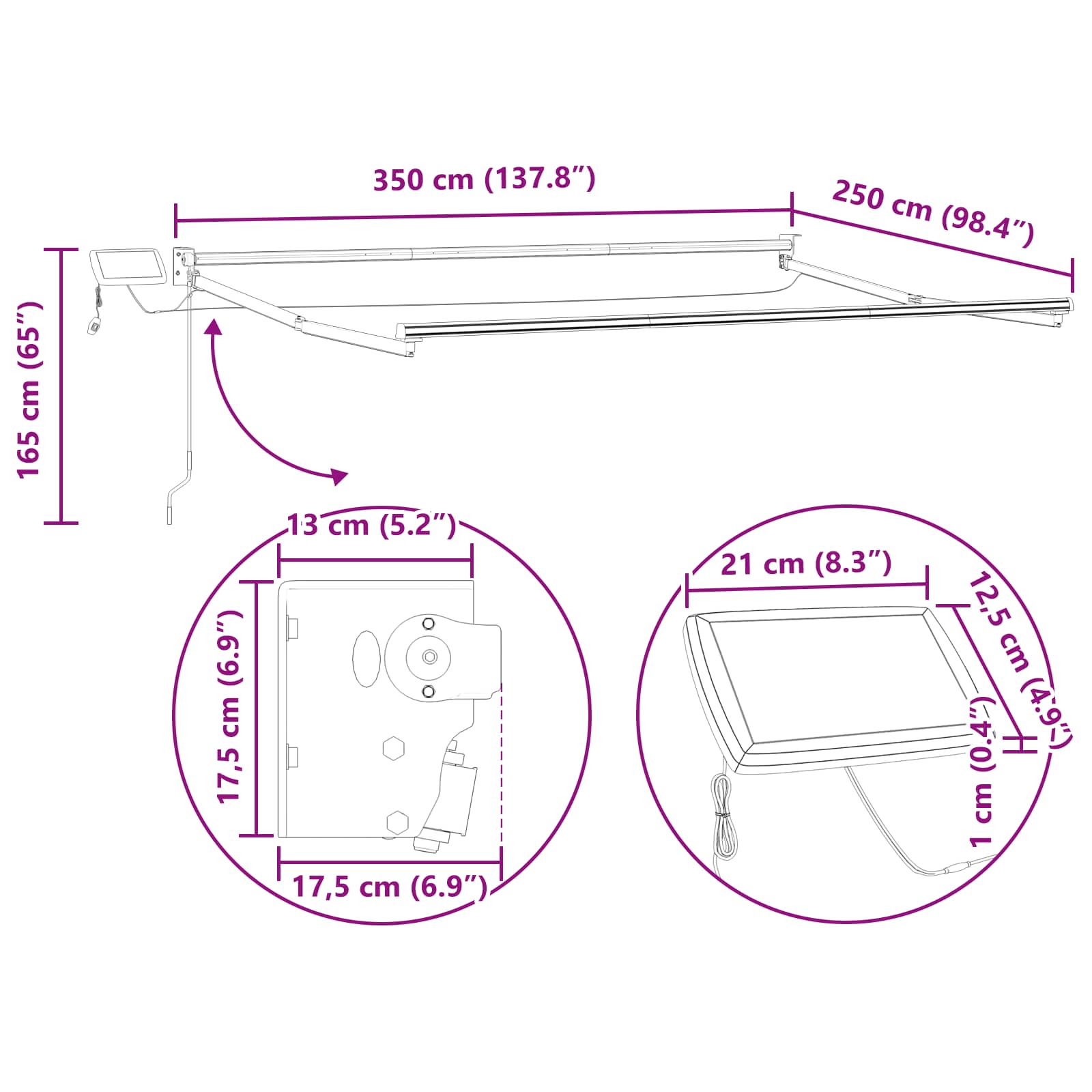 Χειροκίνητη αναδιπλούμενη τέντα με LED 3,5 x 2,5 μ - Pakobazaar