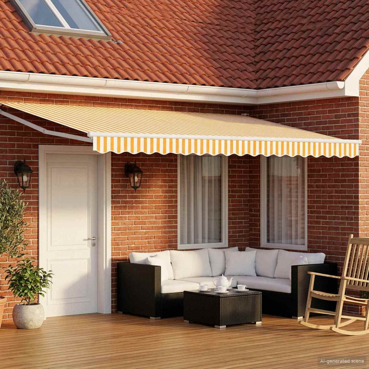 Ηλεκτρική ηλιακή τέντα 5 x 3 m Κίτρινο και λευκό ριγέ - Pakobazaar