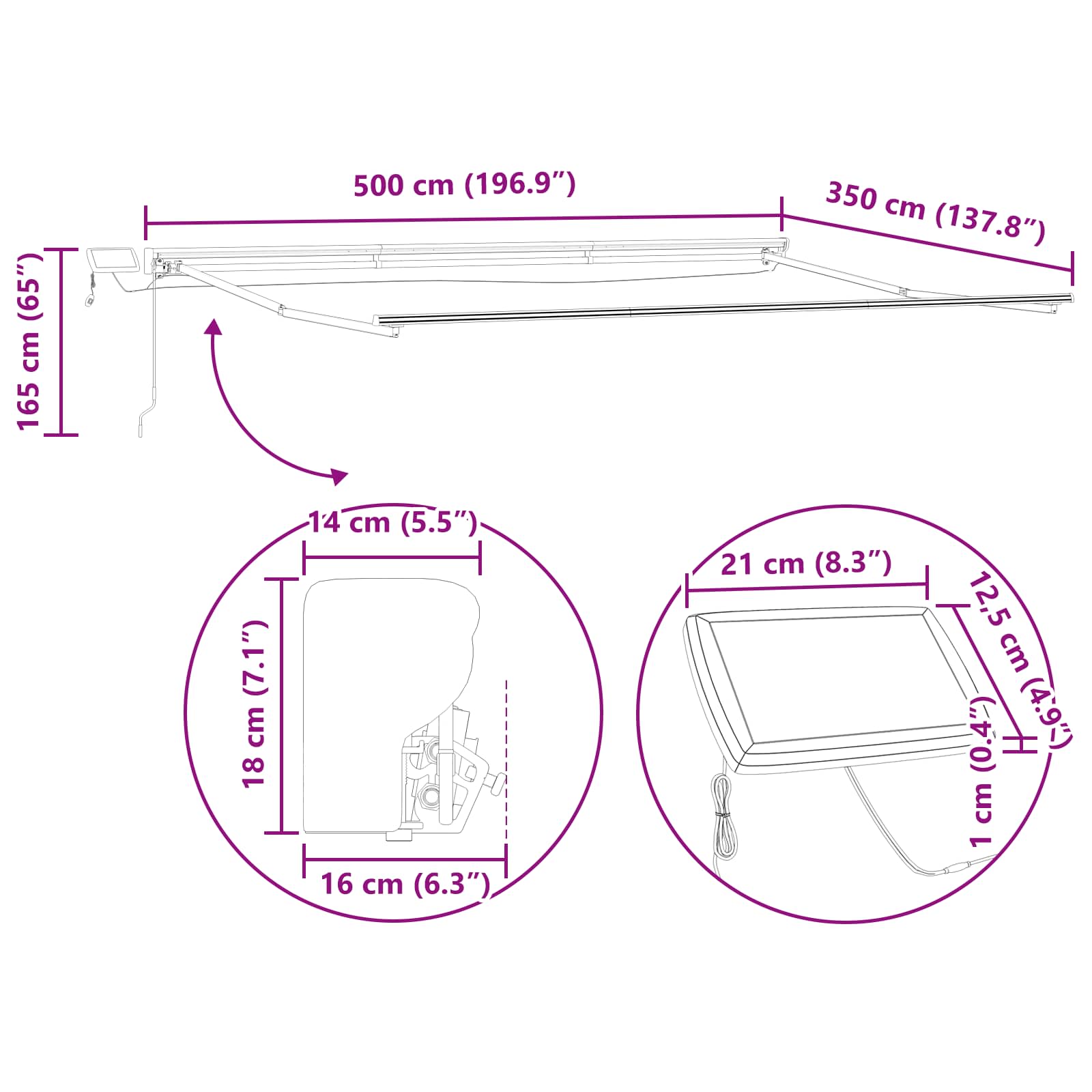 Χειροκίνητο πλαίσιο τέντας με LED Λευκός 5 x 3,5 μ - Pakobazaar