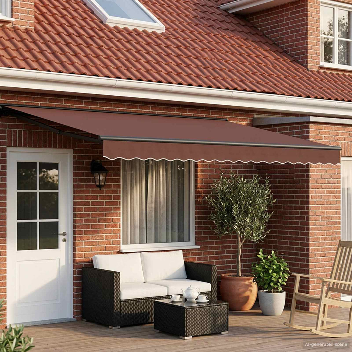 Χειροκίνητη τέντα με ηλιακό LED 4,5 x 3 m Καφέ 100% Πολυεστέρας