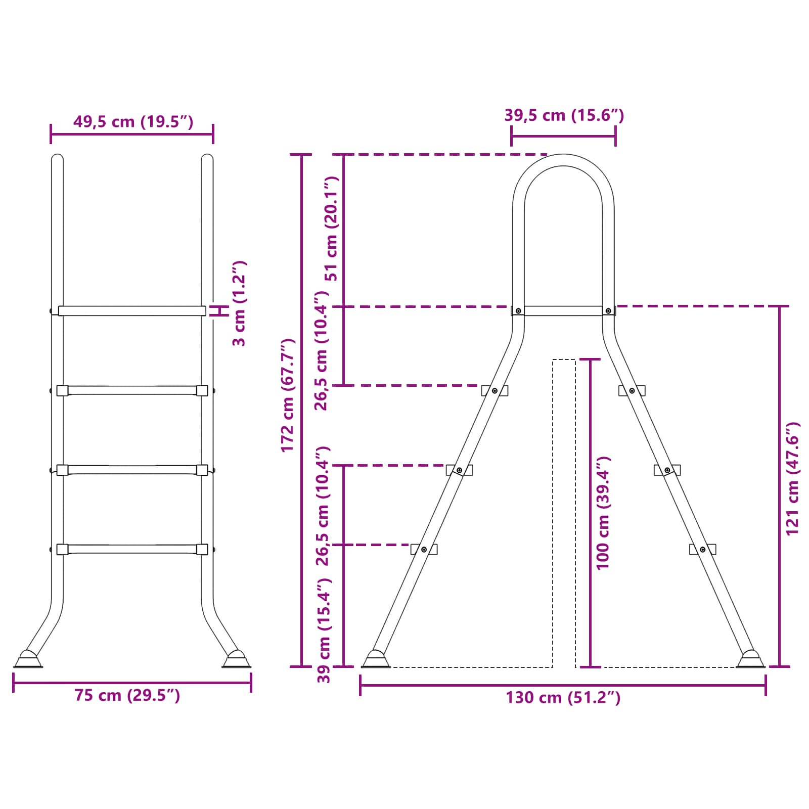 Σκάλα πισίνας πάνω από το έδαφος 100 cm 3-Step Ασημί - Pakobazaar