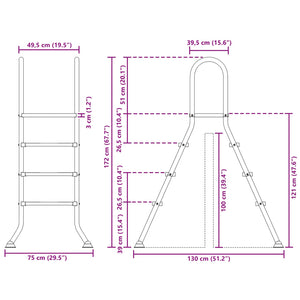 Σκάλα πισίνας πάνω από το έδαφος 100 cm 3-Step Ασημί - Pakobazaar