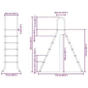 Σκάλα πισίνας πάνω από το έδαφος 224 x 175 cm 5-Βήμα - Pakobazaar