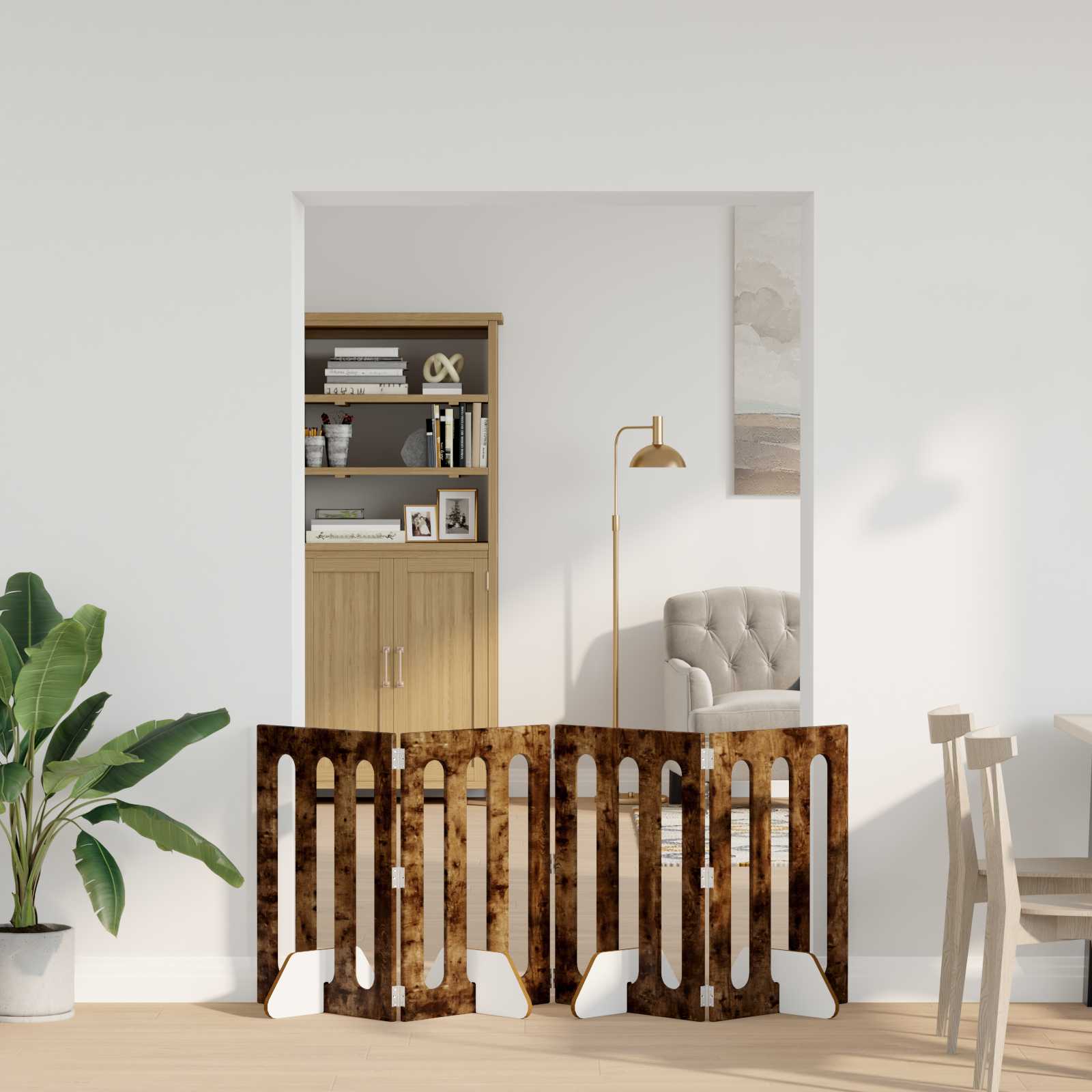 Αναδιπλούμενη περίφραξη κατοικίδιων 4 pcs Καπνιστή Δρυς - Pakobazaar