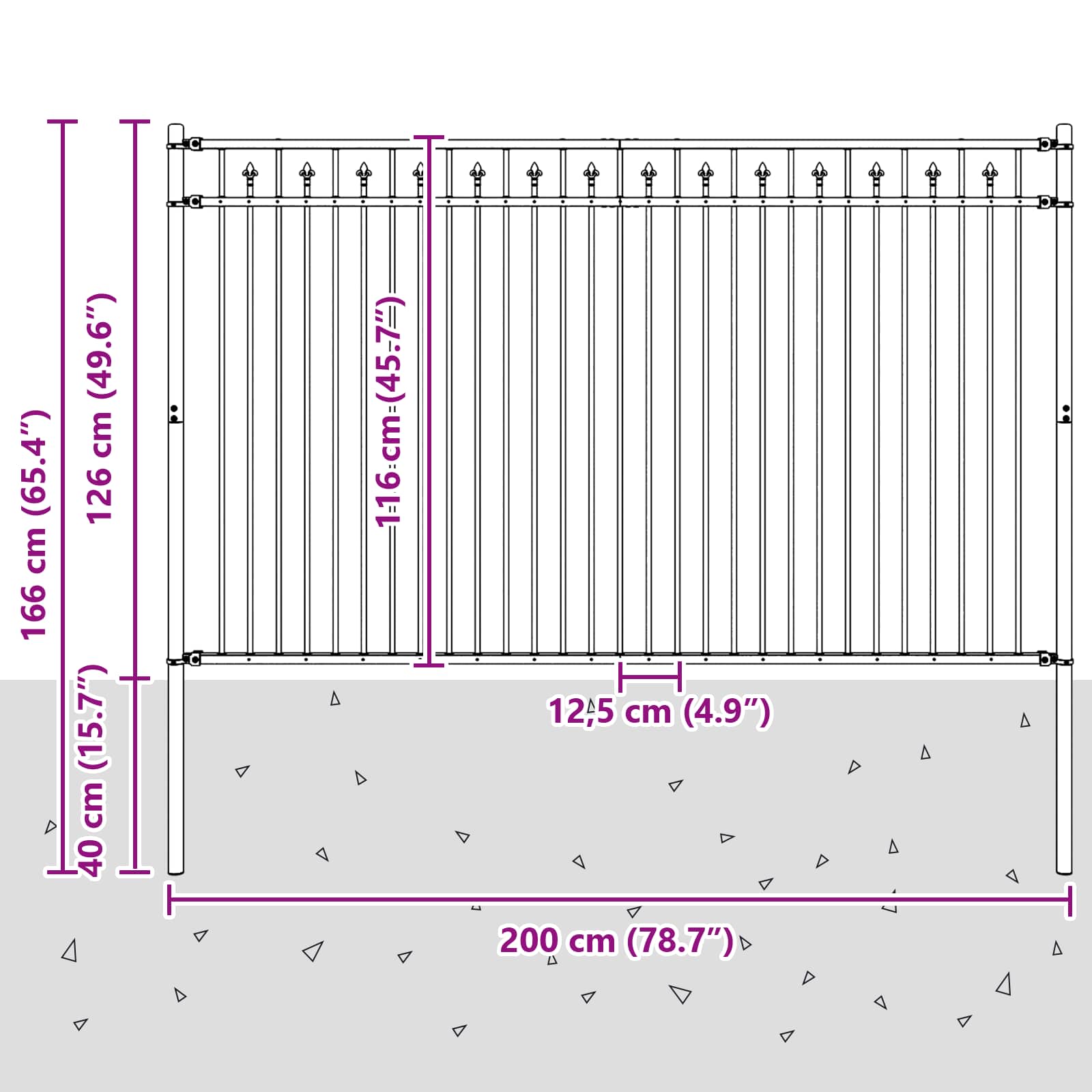 Φράχτης με Άκρες Μαύρο 200 x 166 εκ