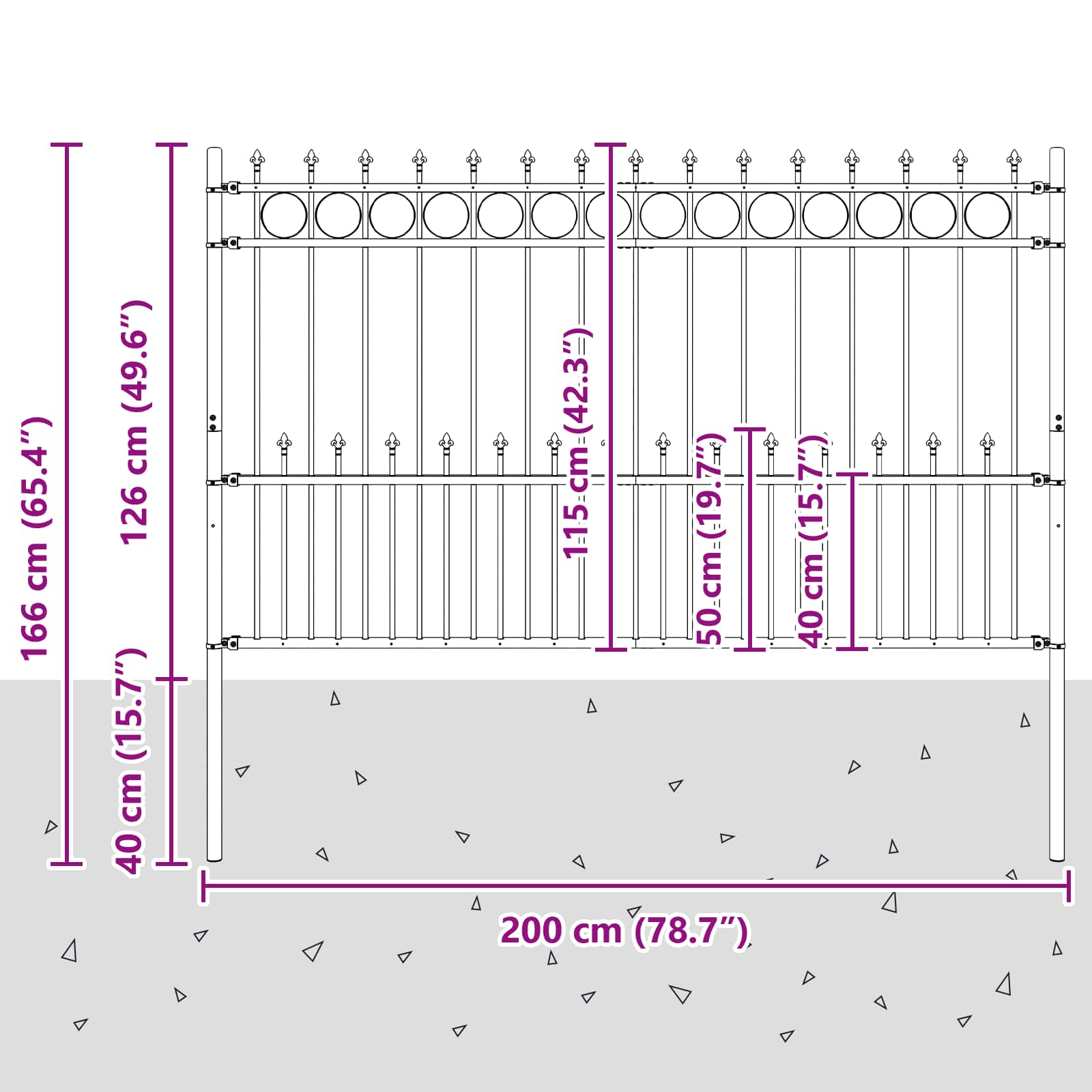 Φράχτης Σπάικ Ρινγκ Μαύρο 200 x 130 εκ