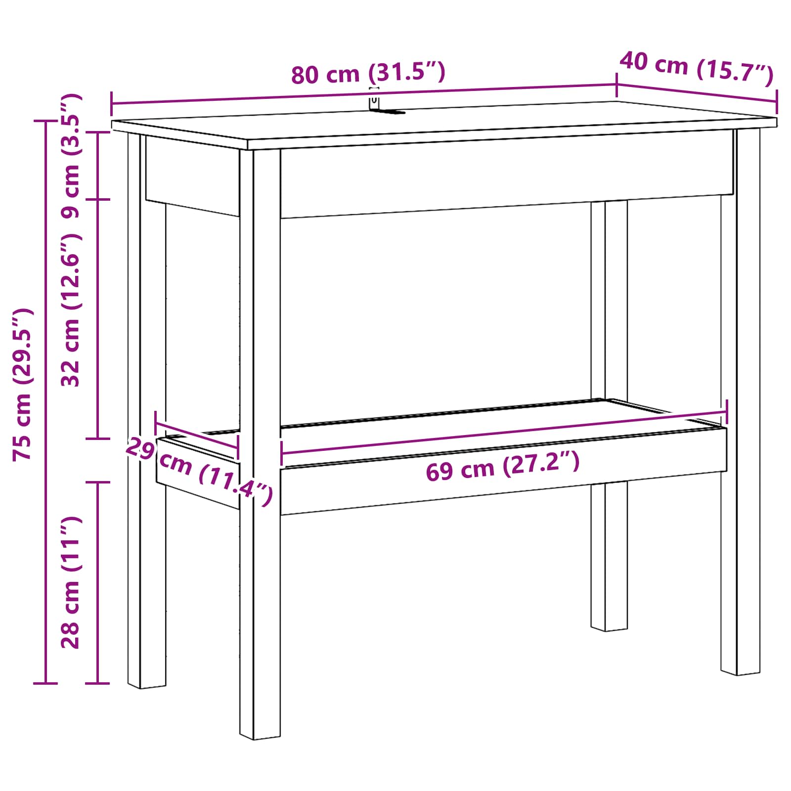 Τραπέζι κονσόλας με ράφι Κερωμένο Καφέ 80 x 40 x 75 εκ. - Pakobazaar