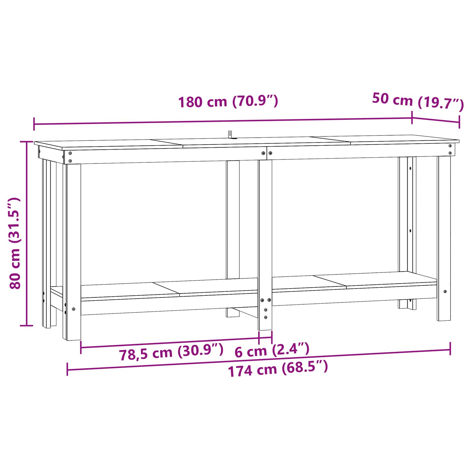 Πάγκος εργασίας Κερωμένο Καφέ 180 x 50 x 80 cm Στερεό πεύκο - Pakobazaar