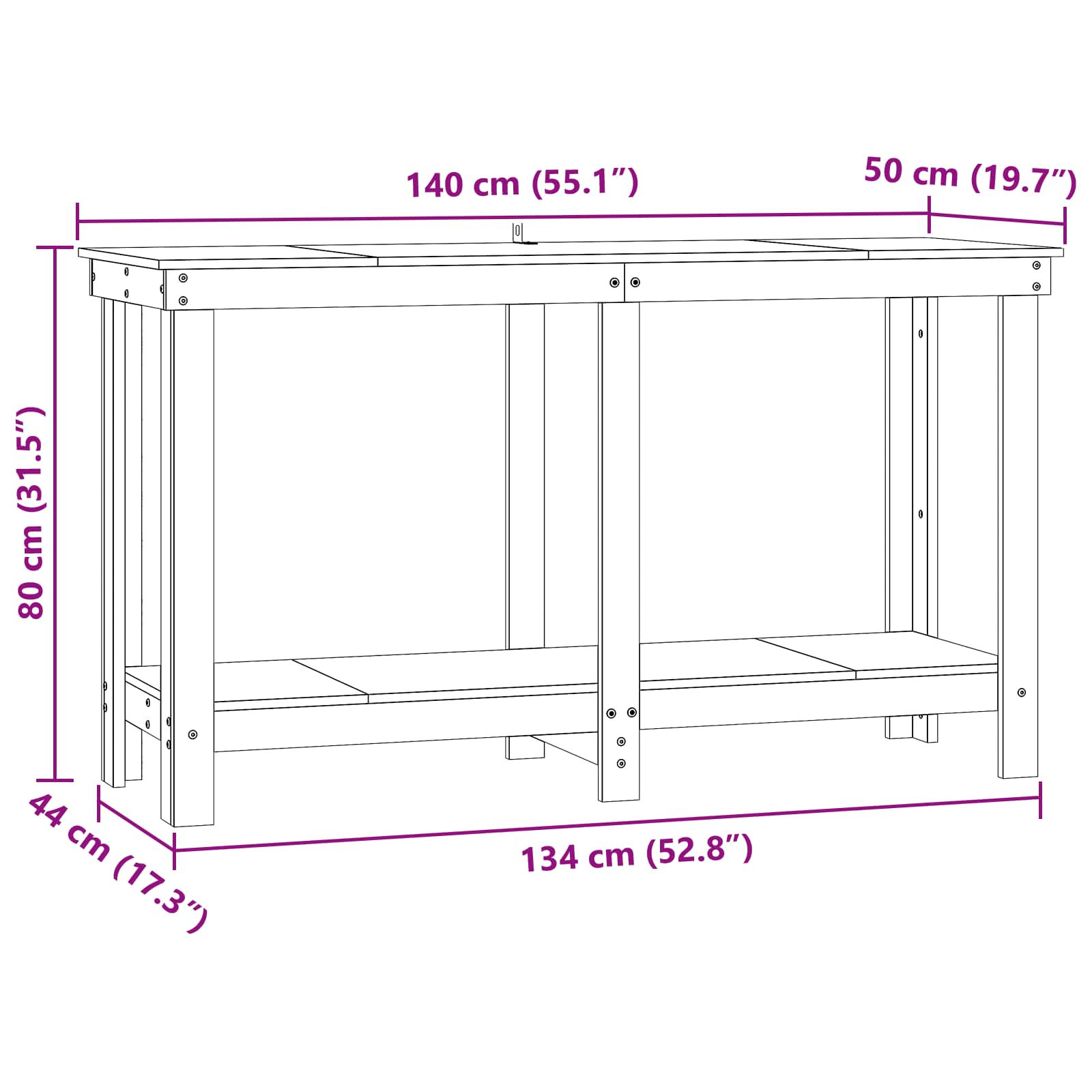 Πάγκος εργασίας Κερωμένο Καφέ 140 x 50 x 80 cm Στερεό πεύκο - Pakobazaar