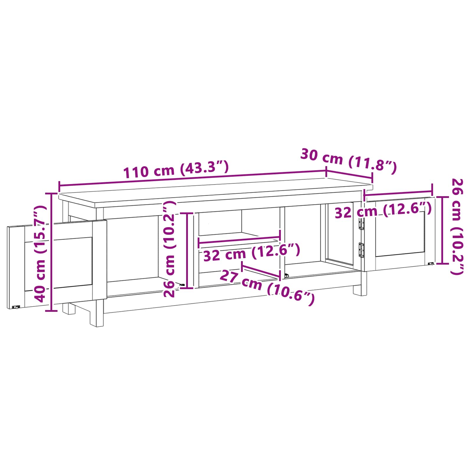 Έπιπλο τηλεόρασης 110 x 30 x 40 cm Φυσικό Στερεό Ξύλο Τίκ