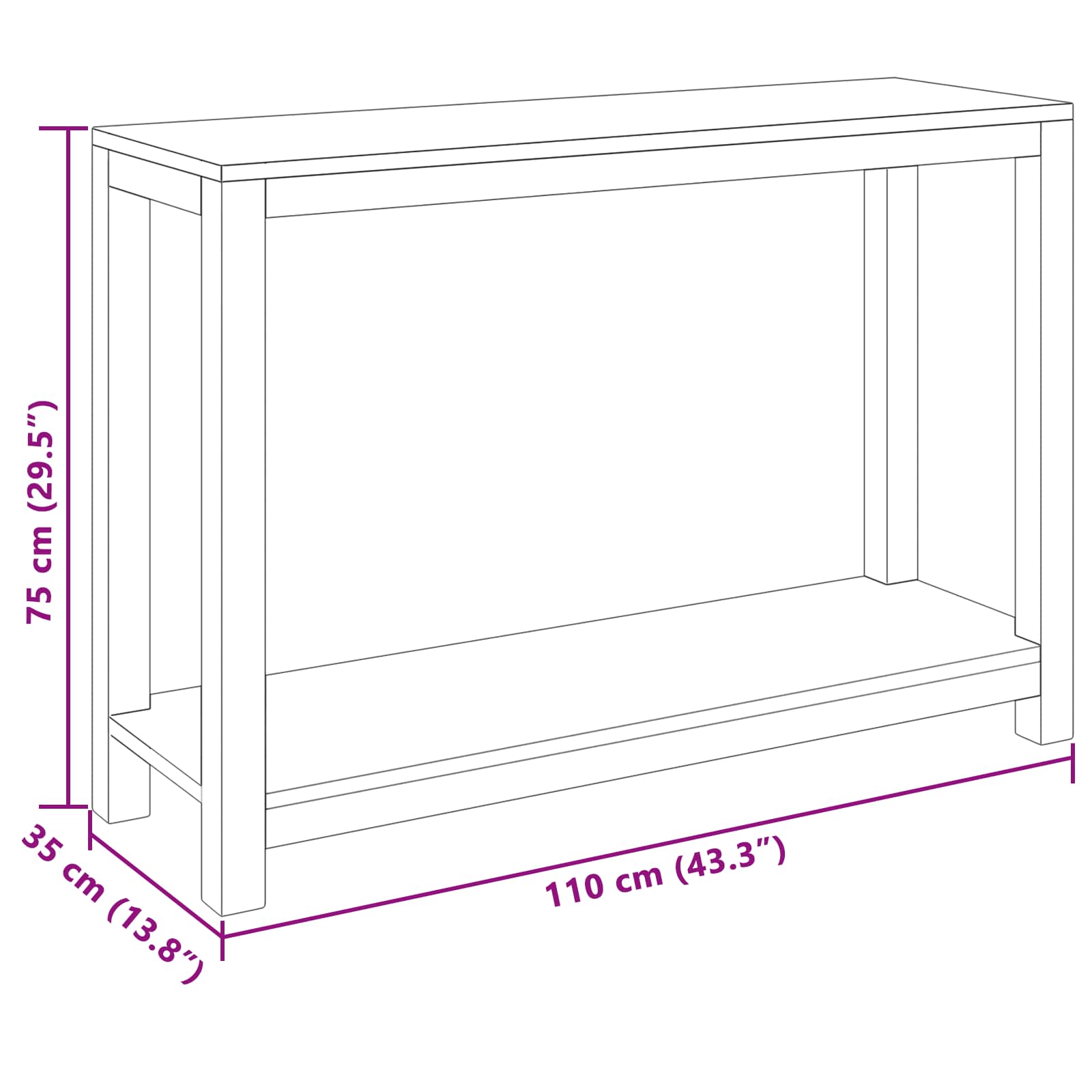 Τραπέζι κονσόλας Φυσικό 110 x 35 x 75 cm Στερεό Ξύλο Τίκ