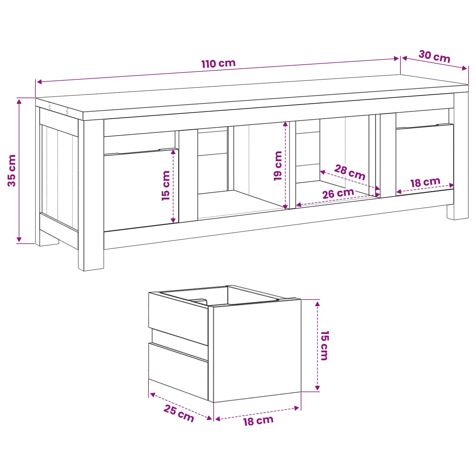 Ντουλάπι TV 110 x 30 x 35 cm Φυσικό Στερεό Ξύλο Τίκ