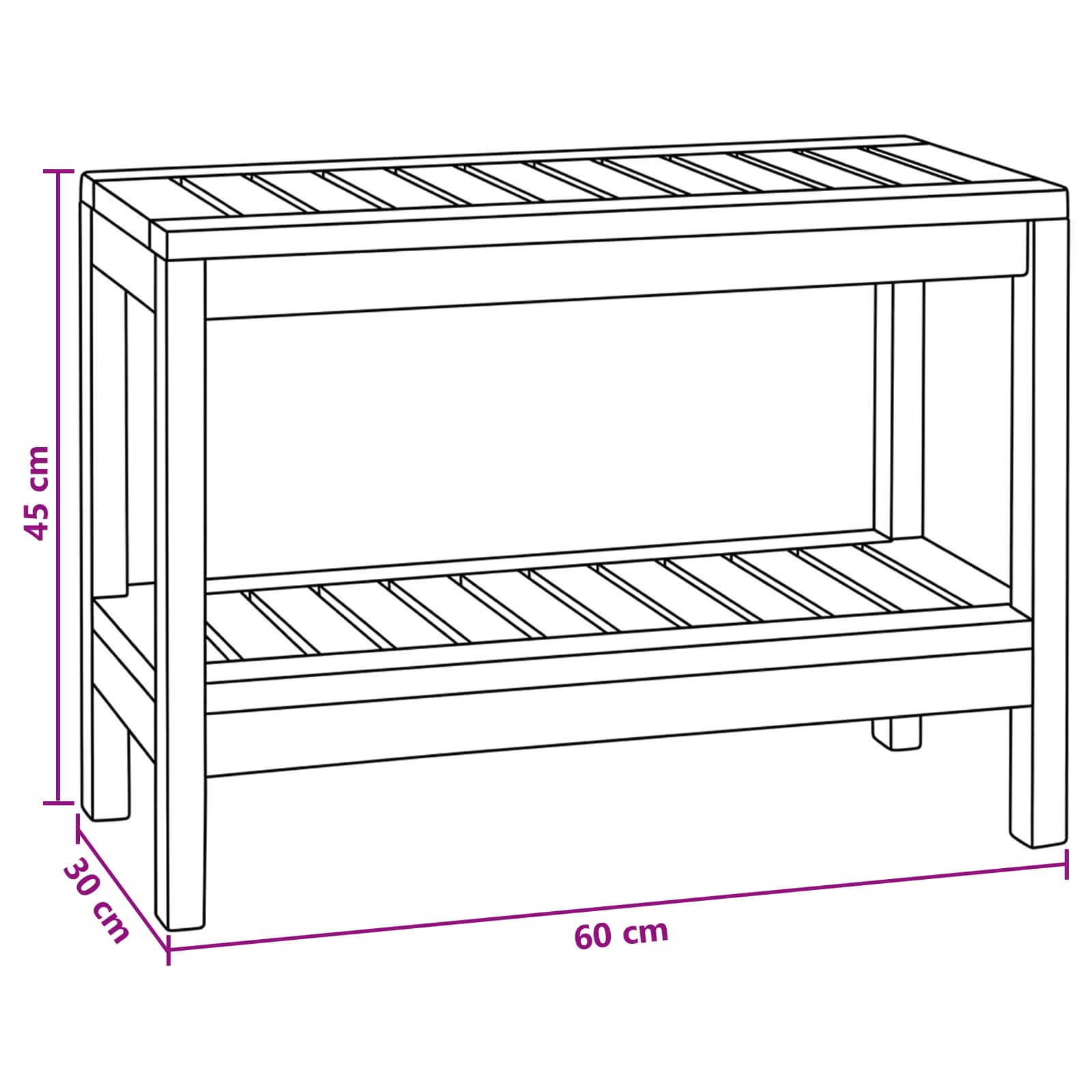 Τραπεζάκι Μπάνιου Φυσικό 60 x 30 x 45 cm Στερεό Ξύλο Τίκ