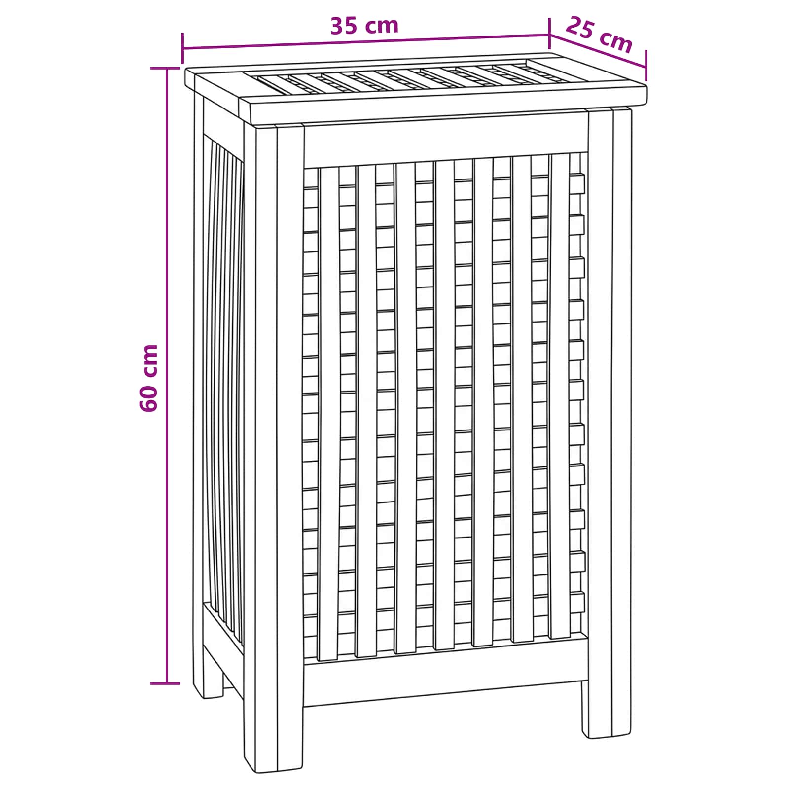 Καλάθι Πλυντηρίου Φυσικό 35 x 25 x 60 cm Στερεό Ξύλο Τίκ