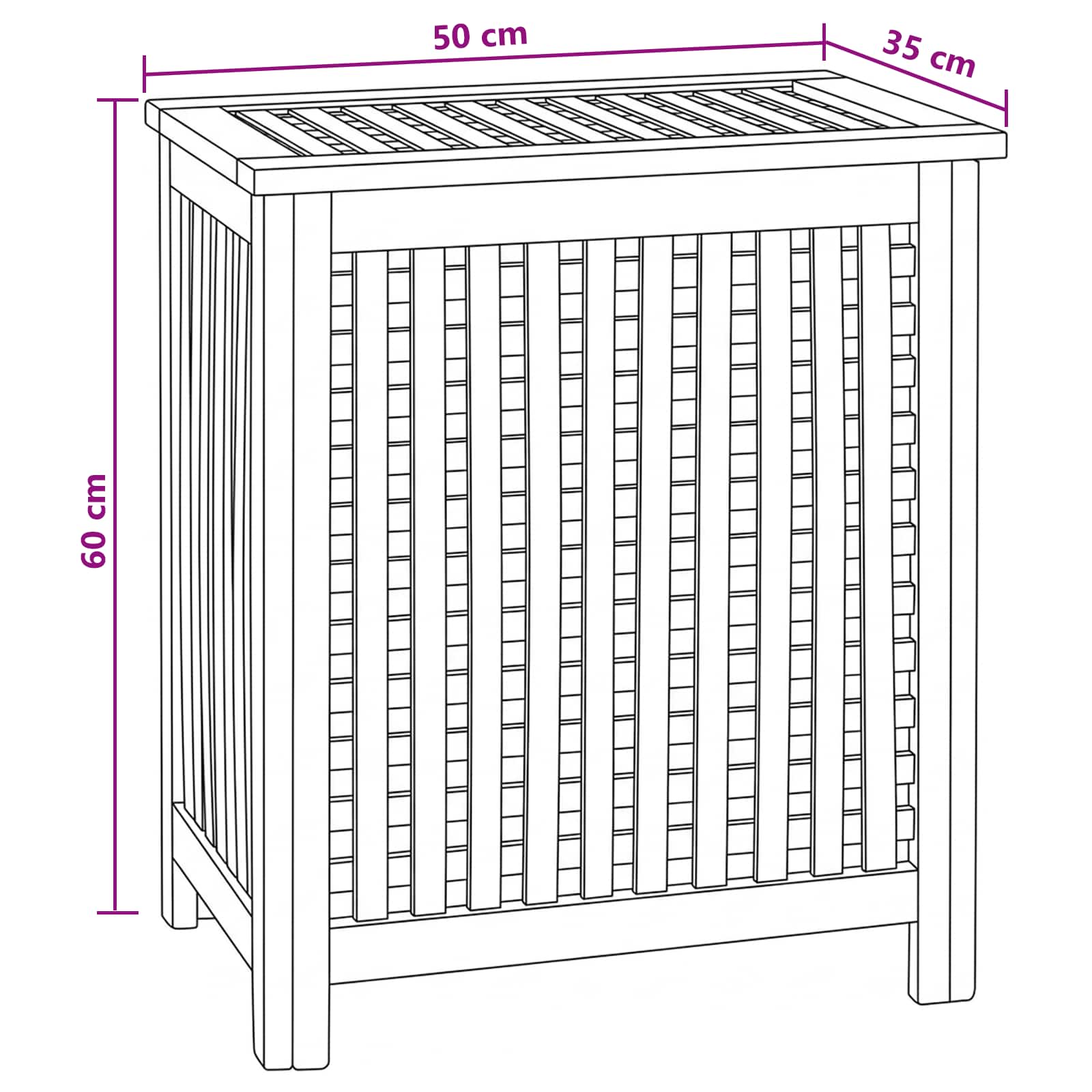 Καλάθι Πλυντηρίου Φυσικό 50 x 35 x 60 cm Στερεό Ξύλο Τίκ