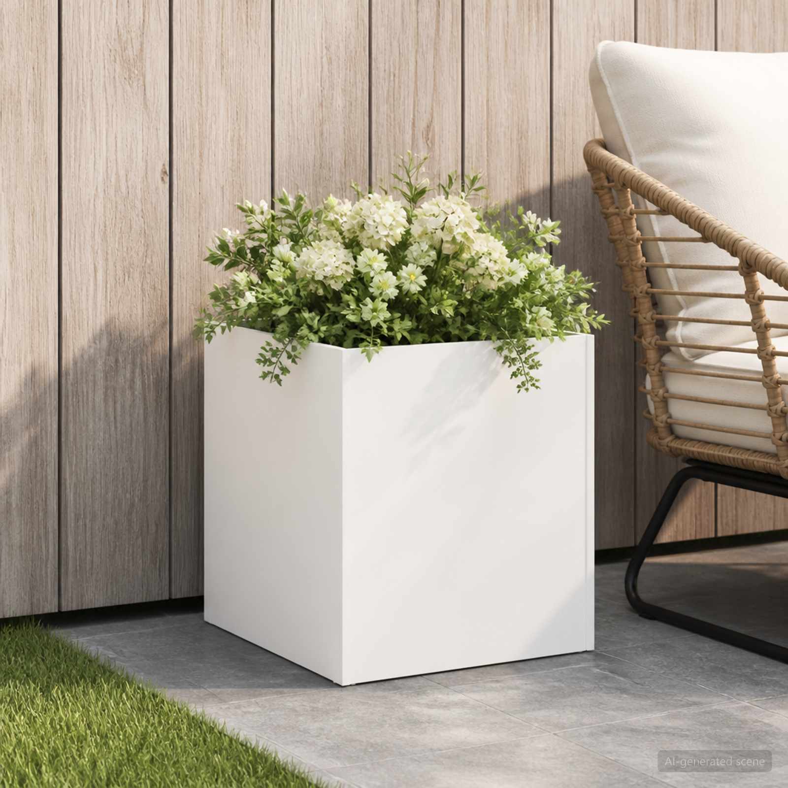 Γλάστρα Κήπου Λευκό 35 x 35 x 35 cm Ψυχρής έλασης χάλυβας - Pakobazaar