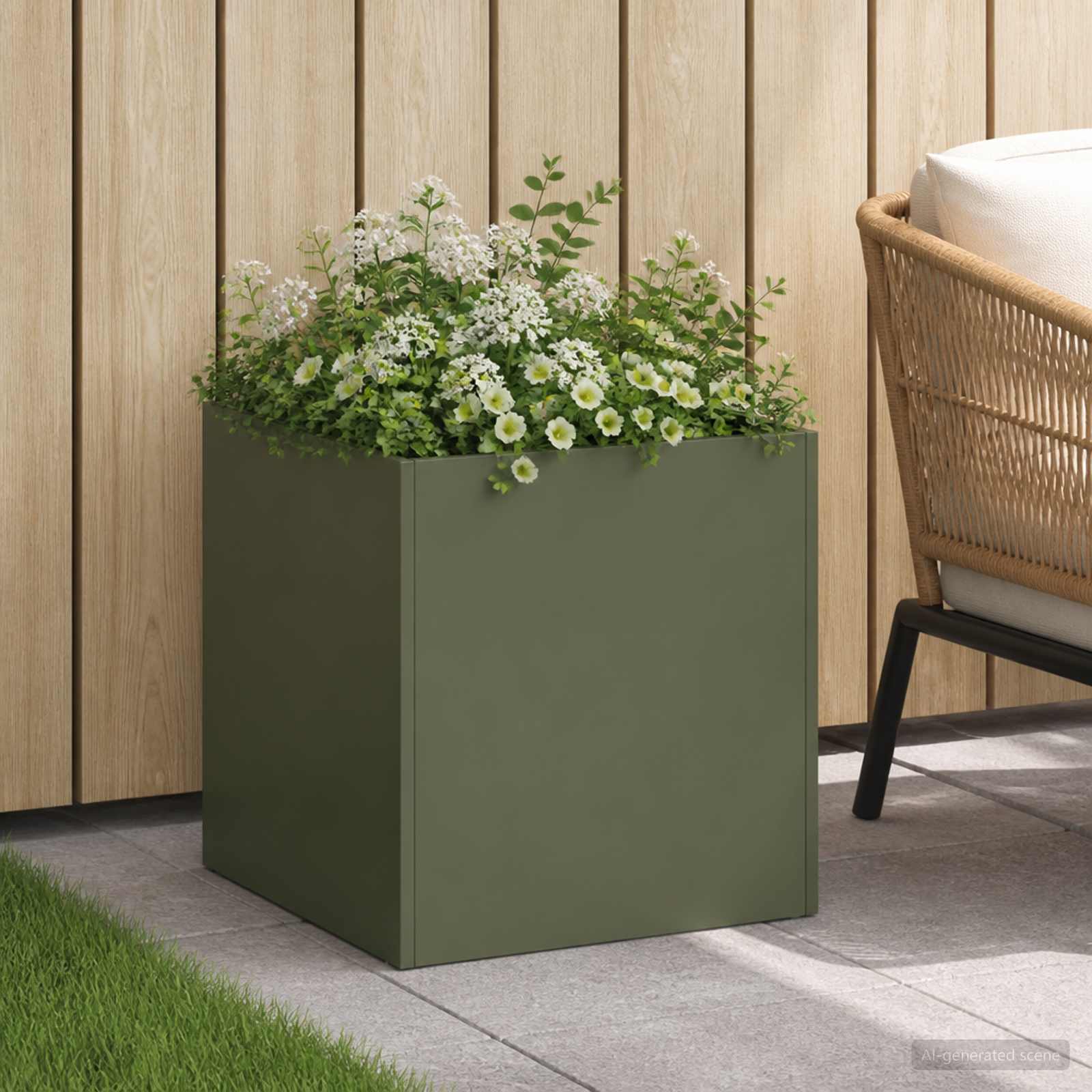 Γλάστρα Κήπου Λαδί 45 x 45 x 45 cm Ψυχρής έλασης χάλυβας - Pakobazaar