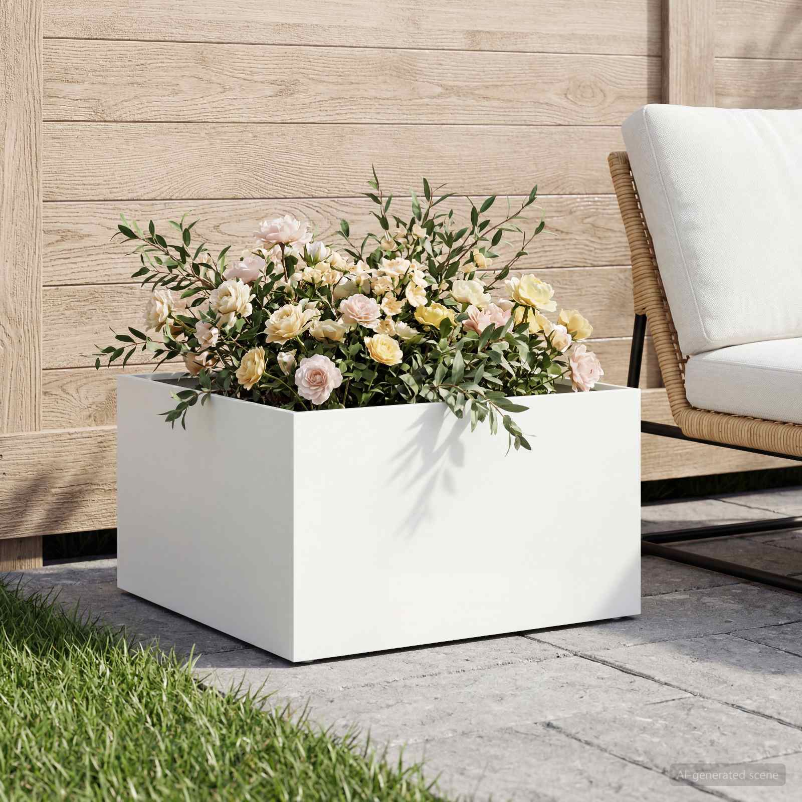 Γλάστρα Κήπου Λευκό 60 x 60 x 30 cm Ψυχρής έλασης χάλυβας - Pakobazaar