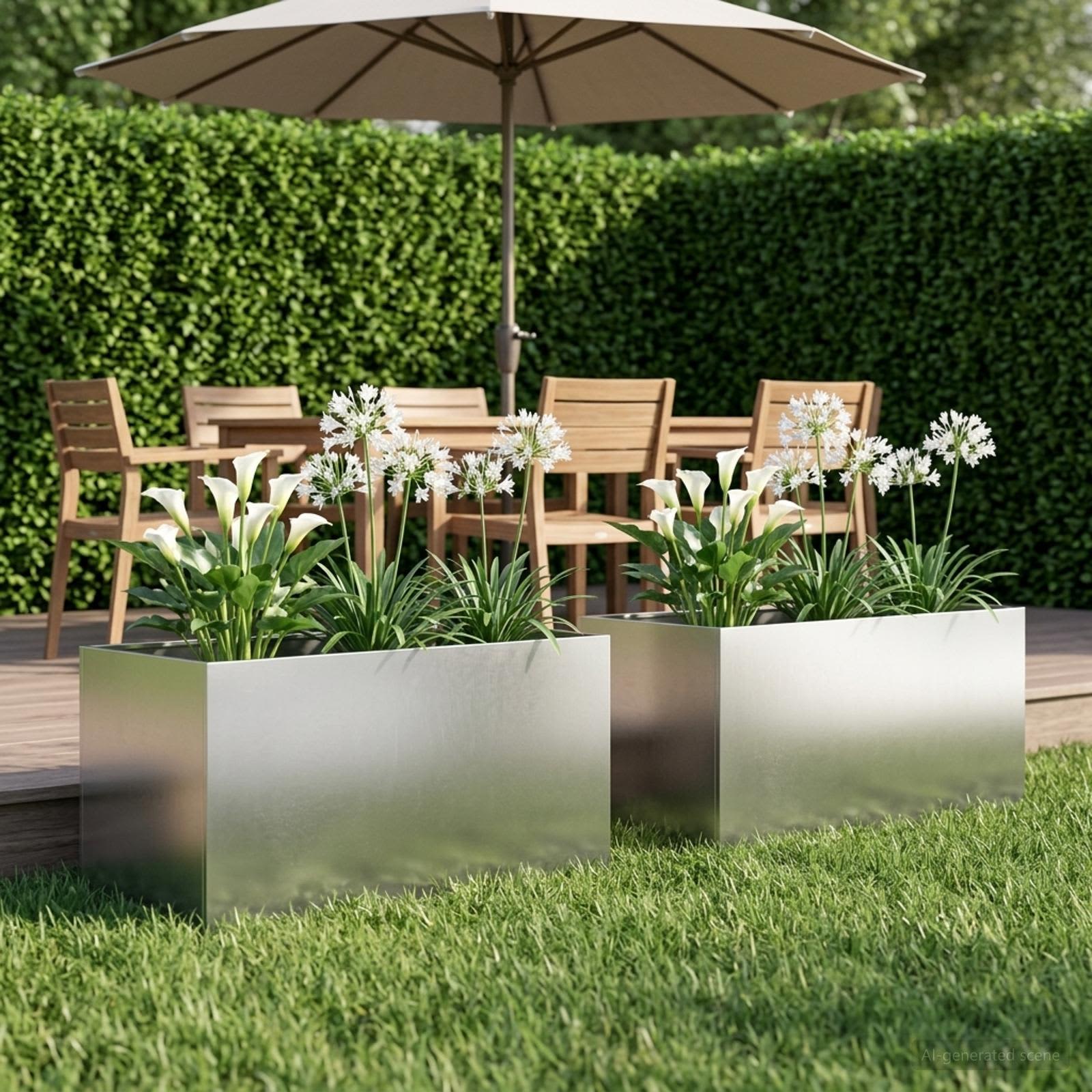 Γλάστρα Κήπου 2 τμχ. Ασημί 100 x 50 x 50 cm Ανοξείδωτο Ατσάλι - Pakobazaar