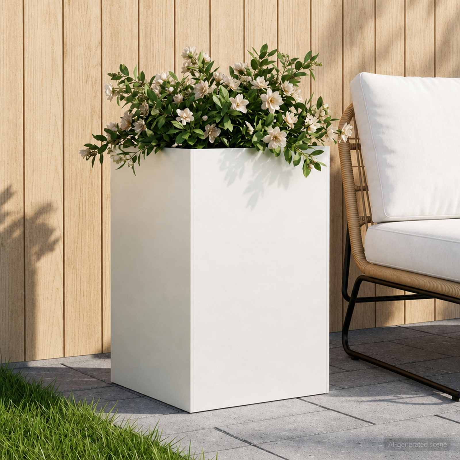 Γλάστρα Κήπου Λευκό 40 x 40 x 75 cm Ψυχρής έλασης χάλυβας - Pakobazaar