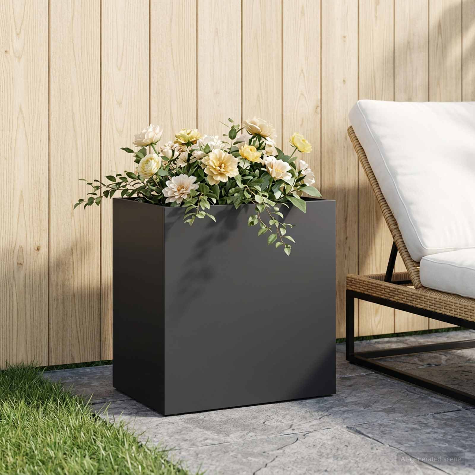 Γλάστρα Κήπου Μαύρο 50 x 30 x 50 cm Ψυχρής έλασης χάλυβας
