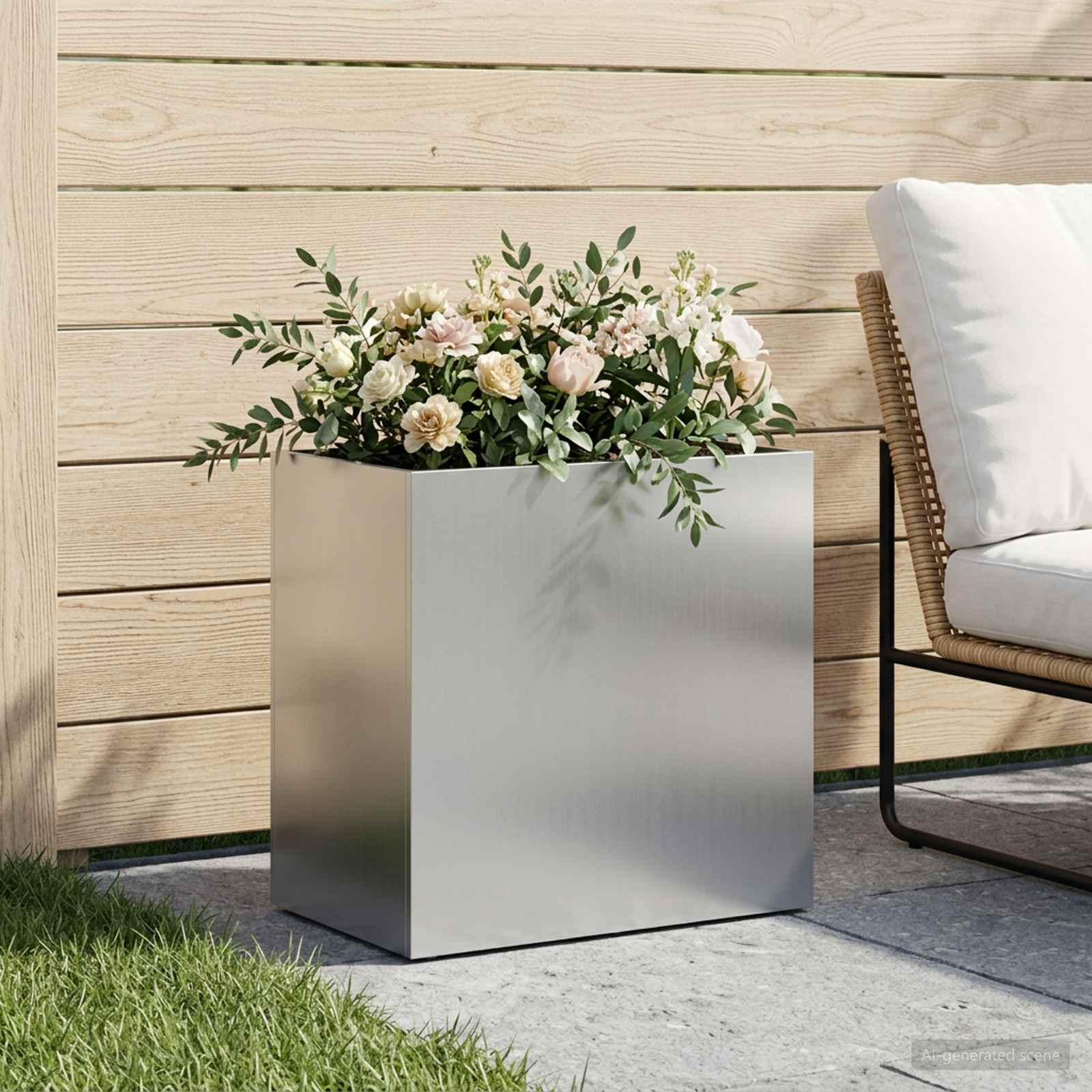 Γλάστρα Κήπου Ασημί 50 x 30 x 50 cm Γαλβανισμένος Χάλυβας