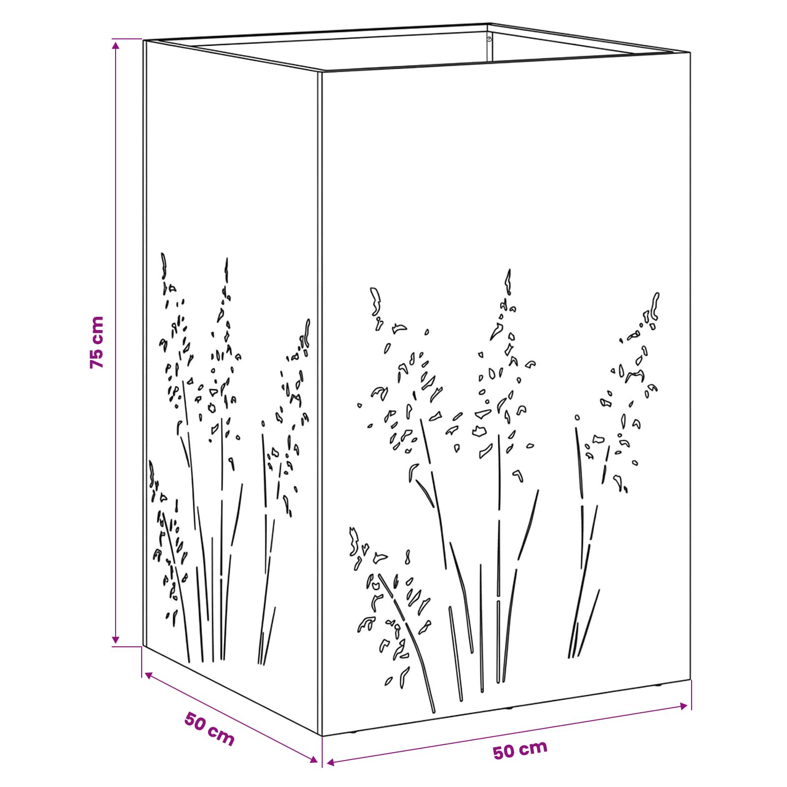 Γλάστρα Κήπου Μαύρο 50 x 50 x 75 cm Ψυχρής έλασης χάλυβας