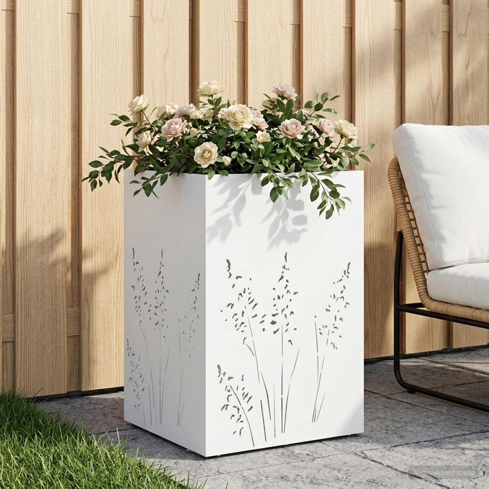 Γλάστρα Κήπου Λευκό 50 x 50 x 75 cm Ψυχρής έλασης χάλυβας