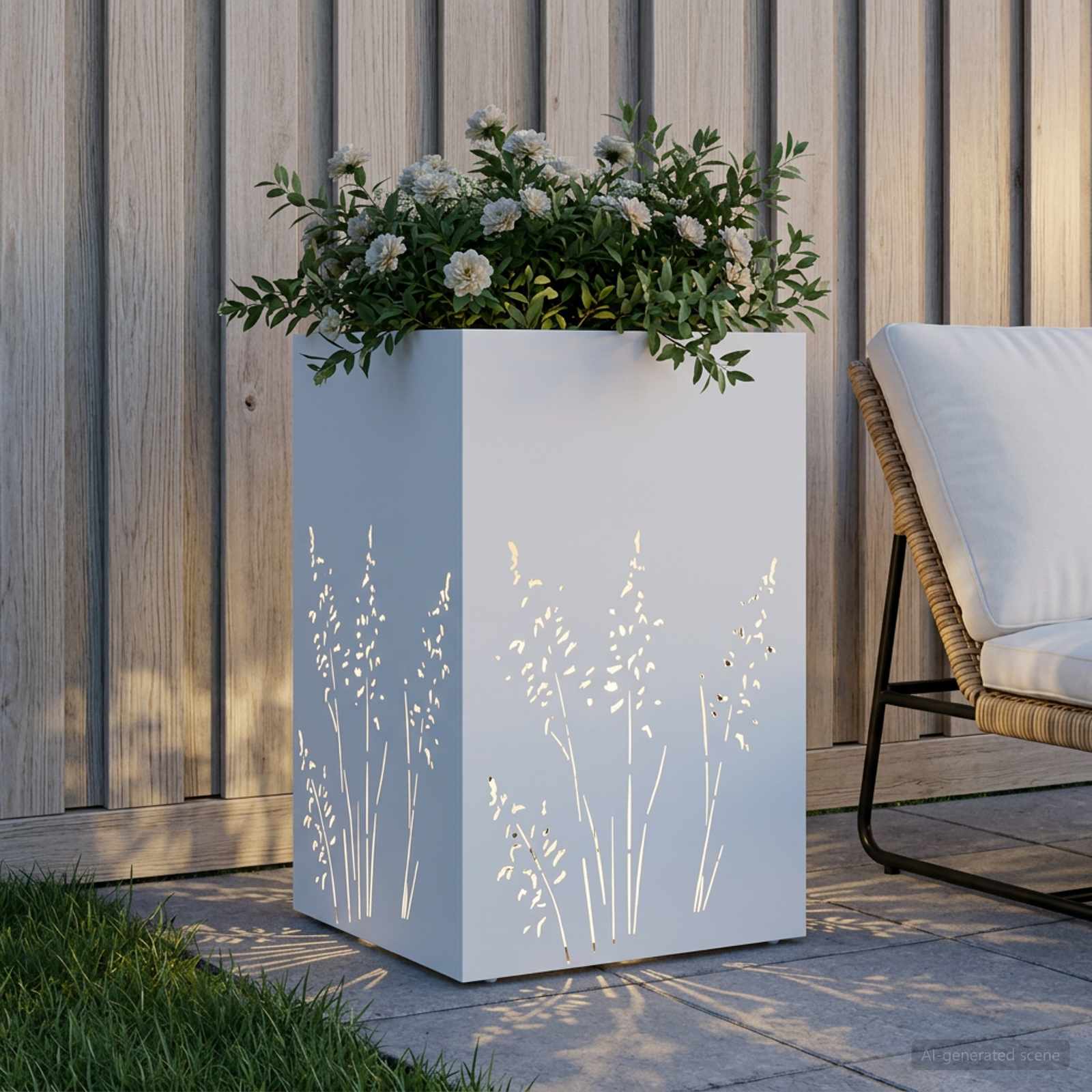 Γλάστρα Κήπου Λευκό 50 x 50 x 75 cm Ψυχρής έλασης χάλυβας