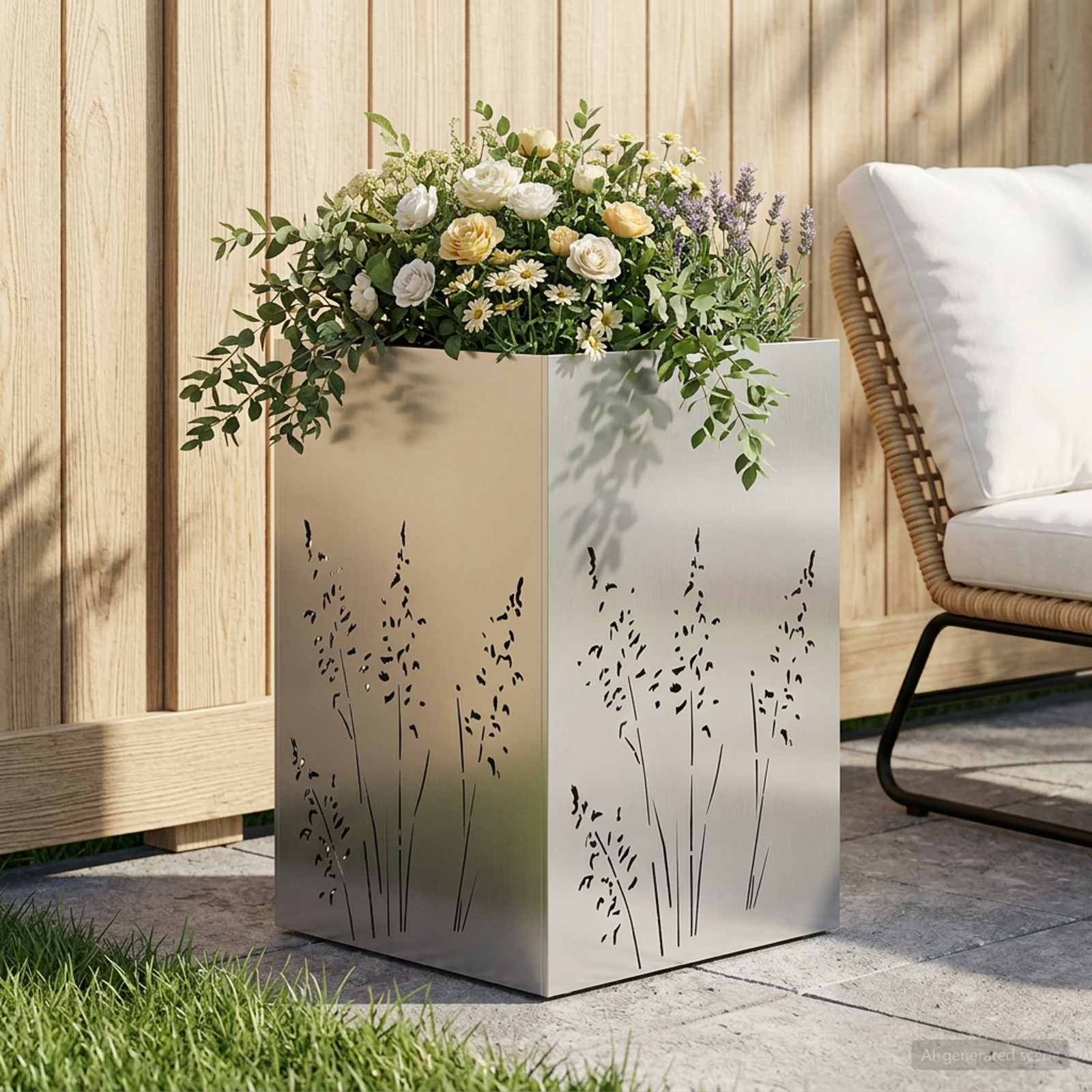 Γλάστρα Κήπου Ασημί 50 x 50 x 75 cm Ανοξείδωτο Ατσάλι