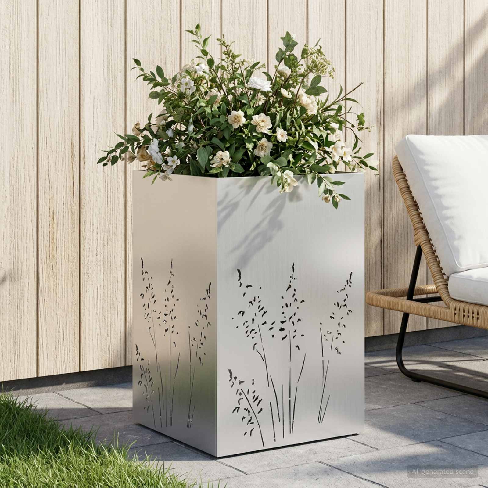 Γλάστρα Κήπου Ασημί 50 x 50 x 75 cm Γαλβανισμένος Χάλυβας
