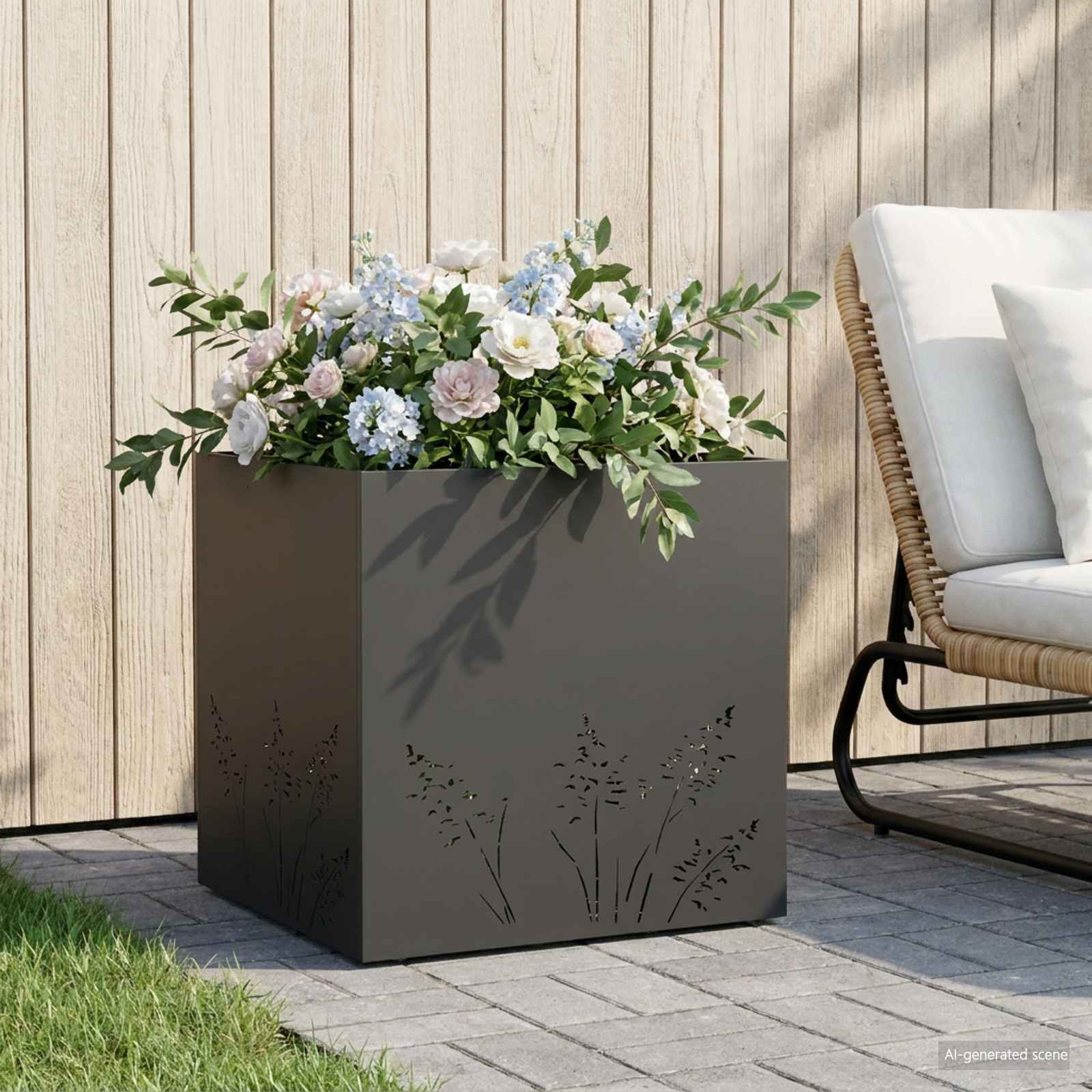 Γλάστρα Κήπου Μαύρο 50 x 50 x 49 cm Ψυχρής έλασης χάλυβας - Pakobazaar