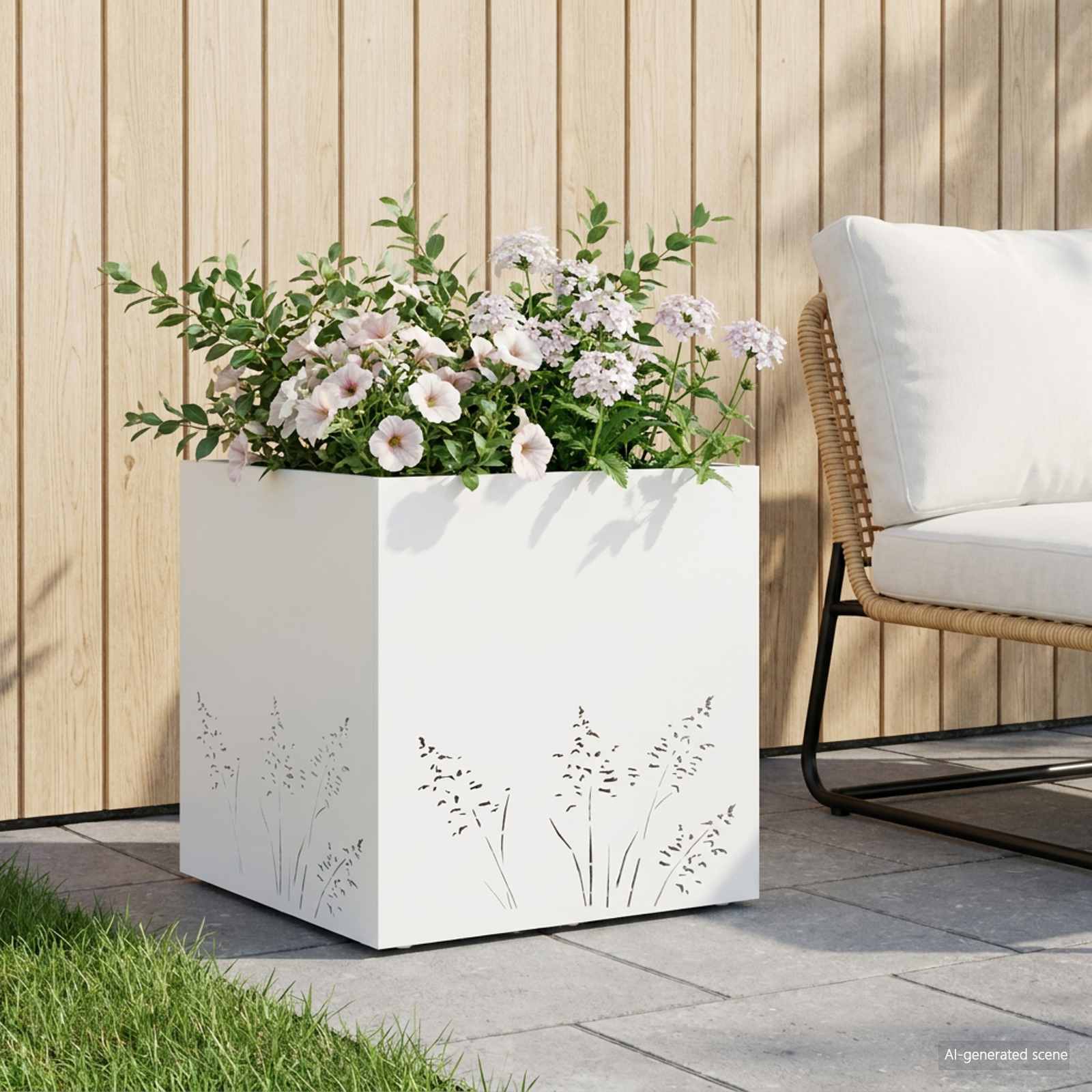 Γλάστρα Κήπου Λευκό 50 x 50 x 49 cm Ψυχρής έλασης χάλυβας