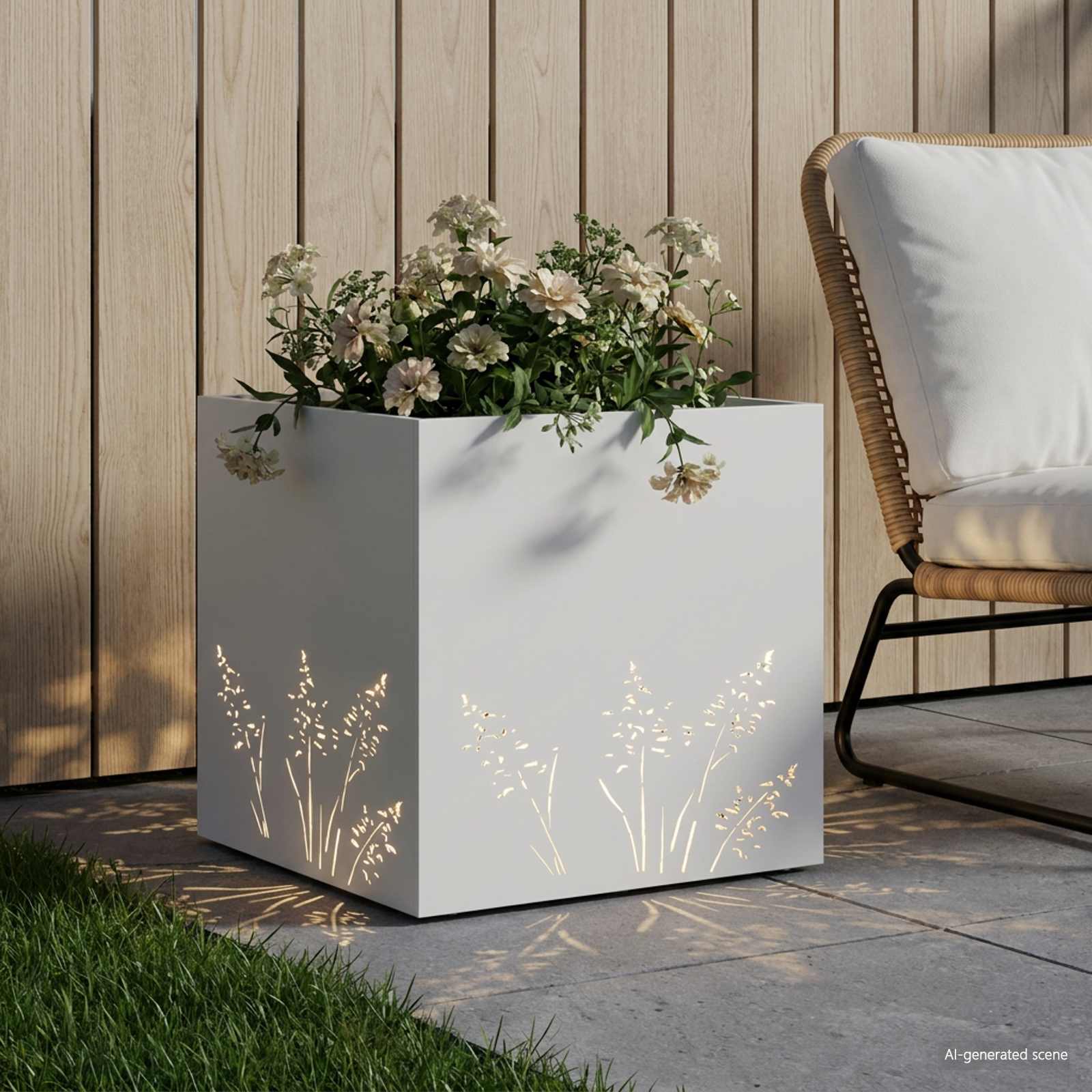 Γλάστρα Κήπου Λευκό 50 x 50 x 49 cm Ψυχρής έλασης χάλυβας