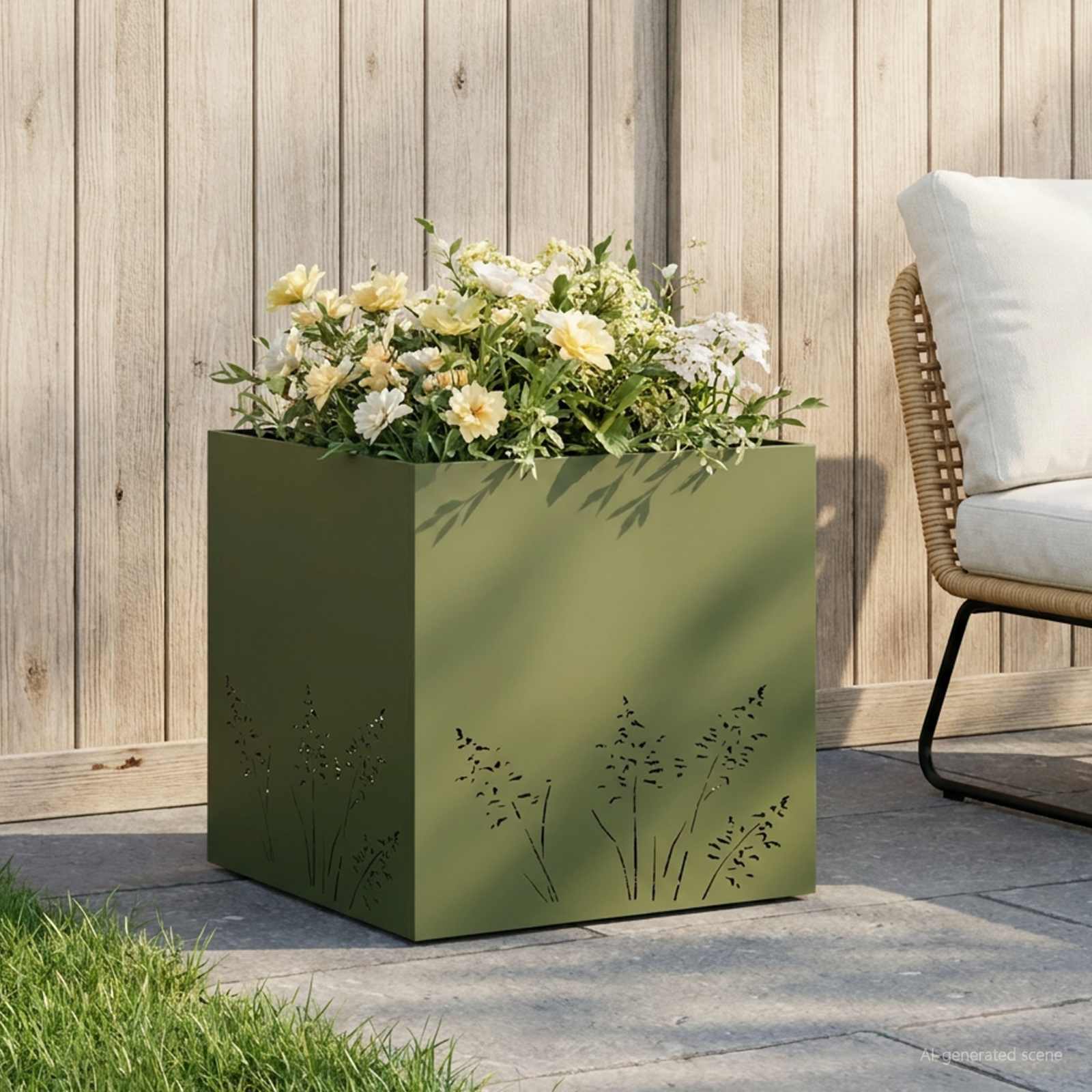 Γλάστρα Κήπου Λαδί 50 x 50 x 49 cm Ψυχρής έλασης χάλυβας - Pakobazaar