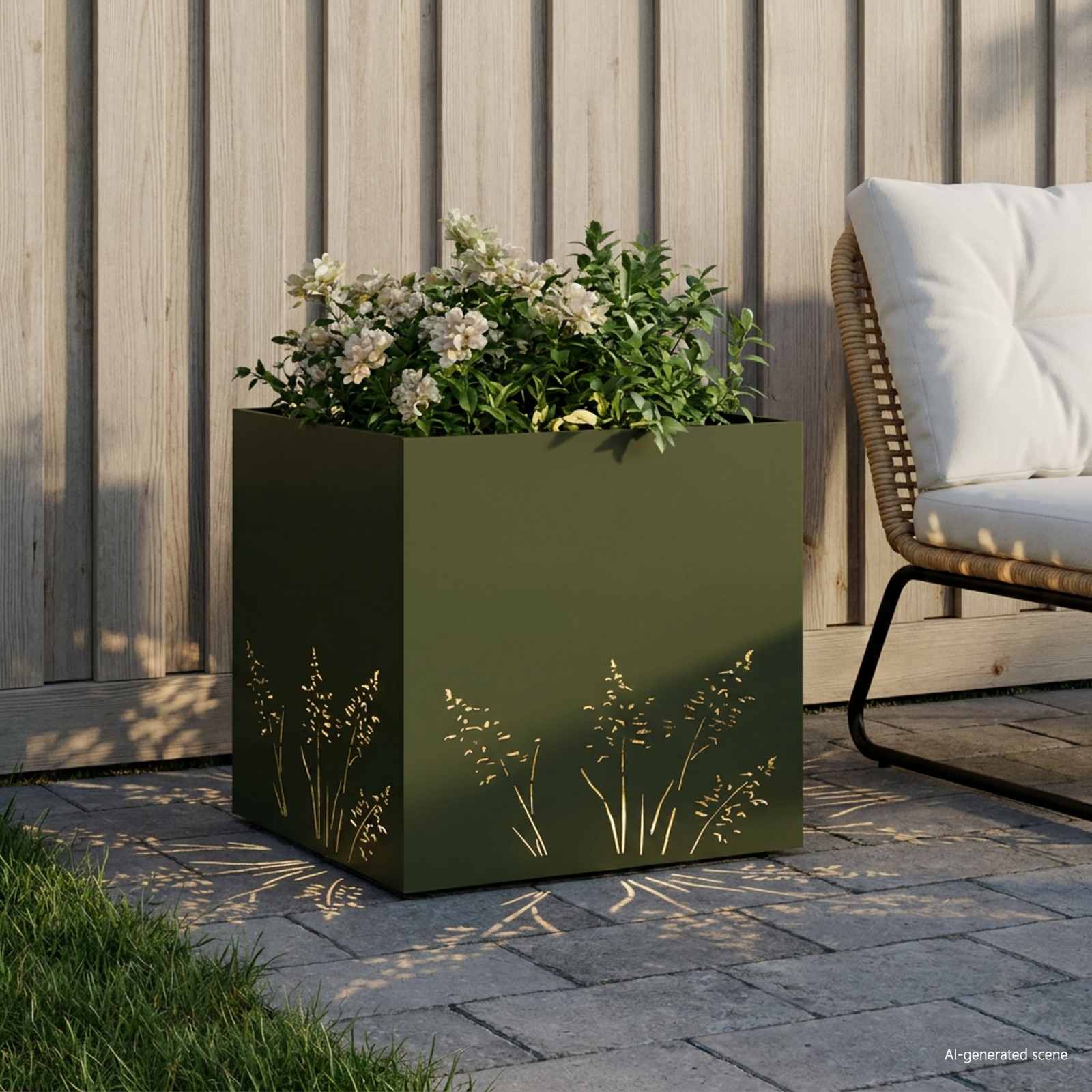 Γλάστρα Κήπου Λαδί 50 x 50 x 49 cm Ψυχρής έλασης χάλυβας - Pakobazaar