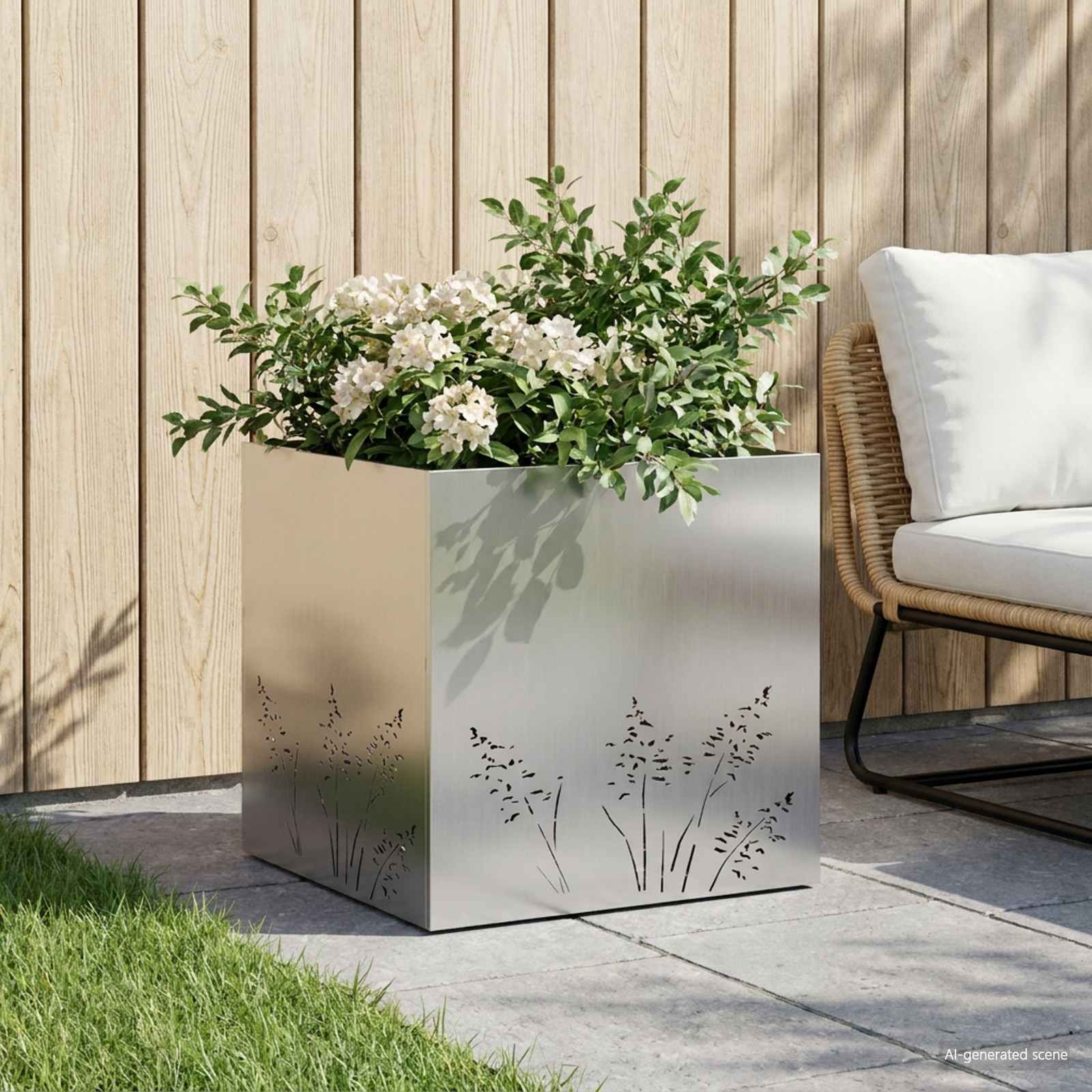 Γλάστρα Κήπου Ασημί 50 x 50 x 49 cm Γαλβανισμένος Χάλυβας