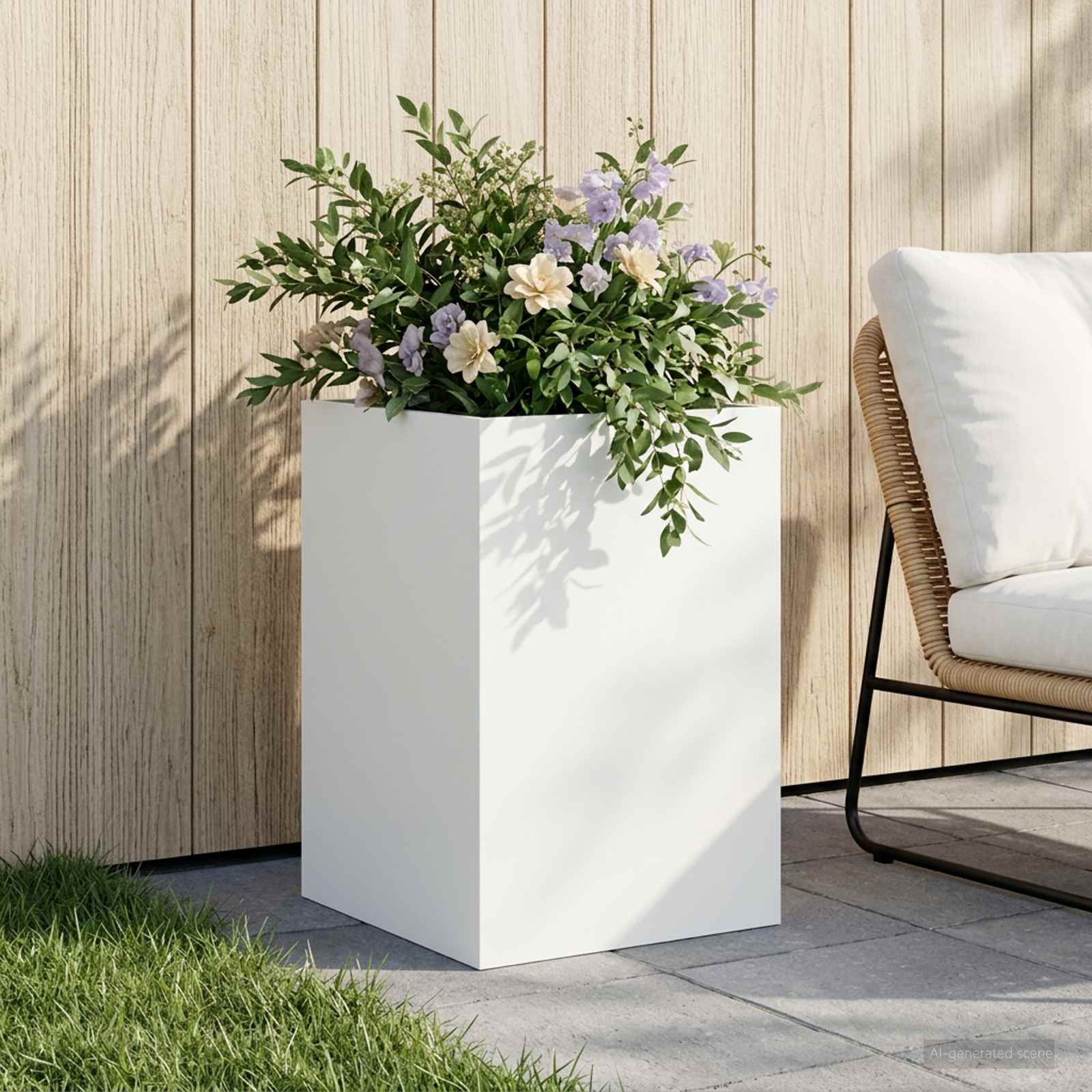 Γλάστρα Κήπου Λευκό 40 x 40 x 60 cm Ψυχρής έλασης χάλυβας