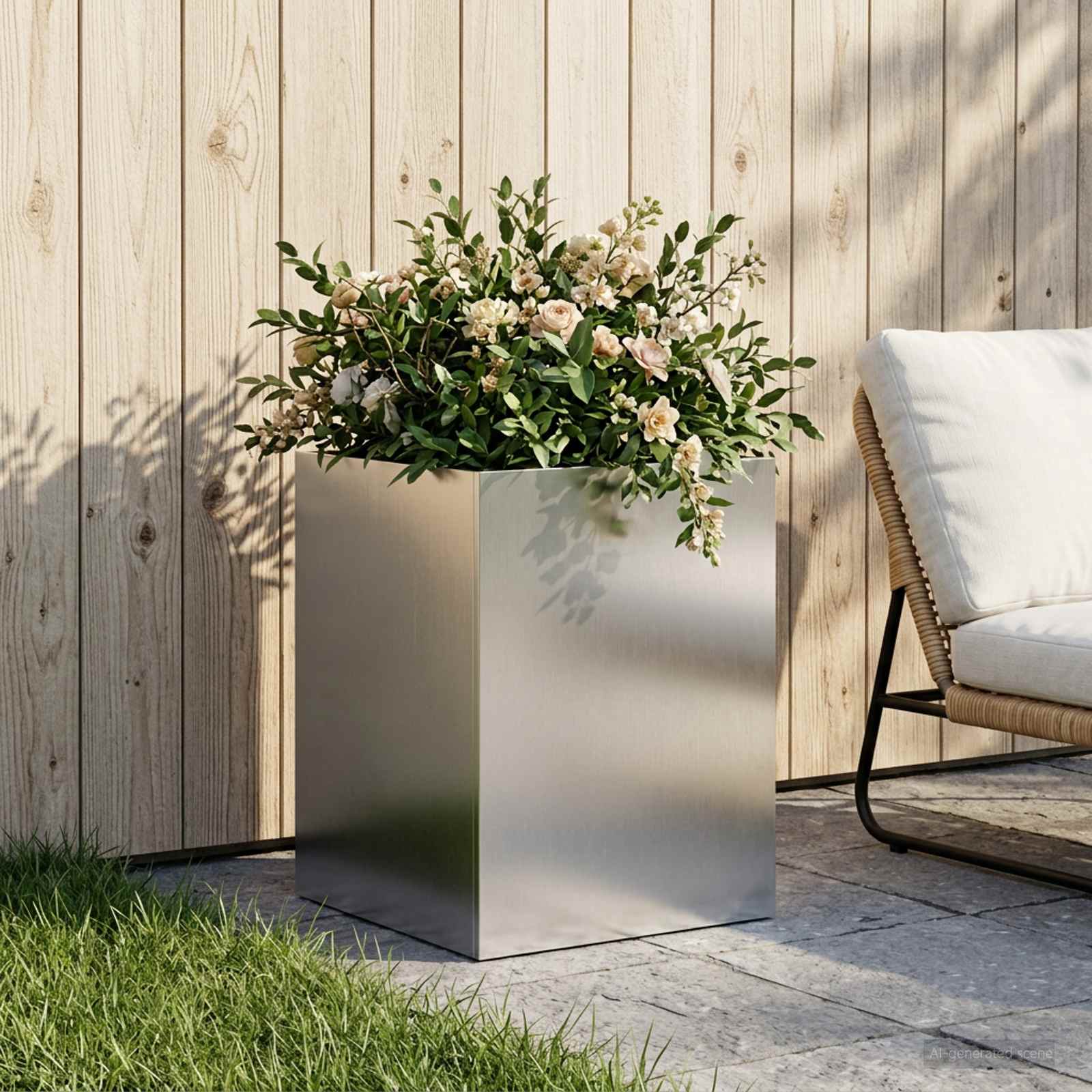 Γλάστρα Κήπου Ασημί 40 x 40 x 60 cm Ανοξείδωτο Ατσάλι