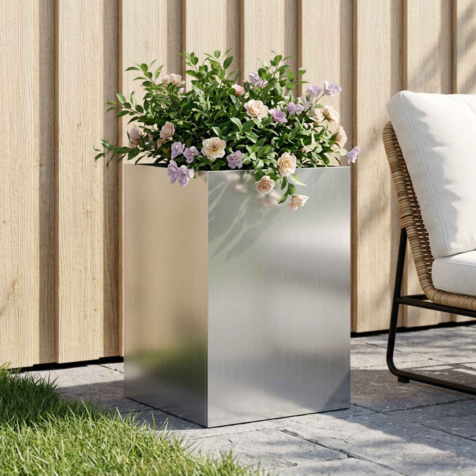Γλάστρα Κήπου Ασημί 40 x 40 x 60 cm Γαλβανισμένος Χάλυβας