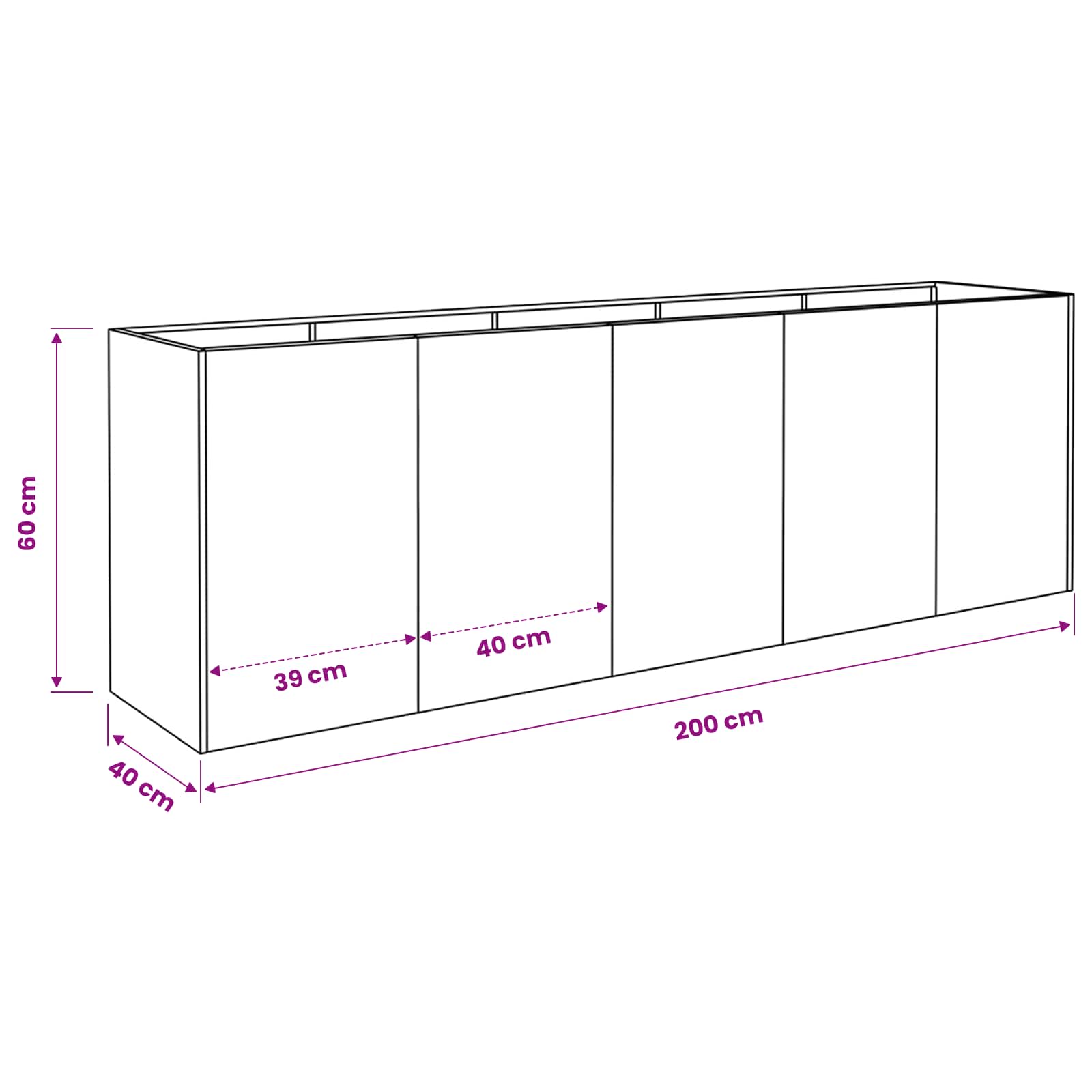 Γλάστρα Κήπου Σκ rusty 200 x 40 x 60 εκ