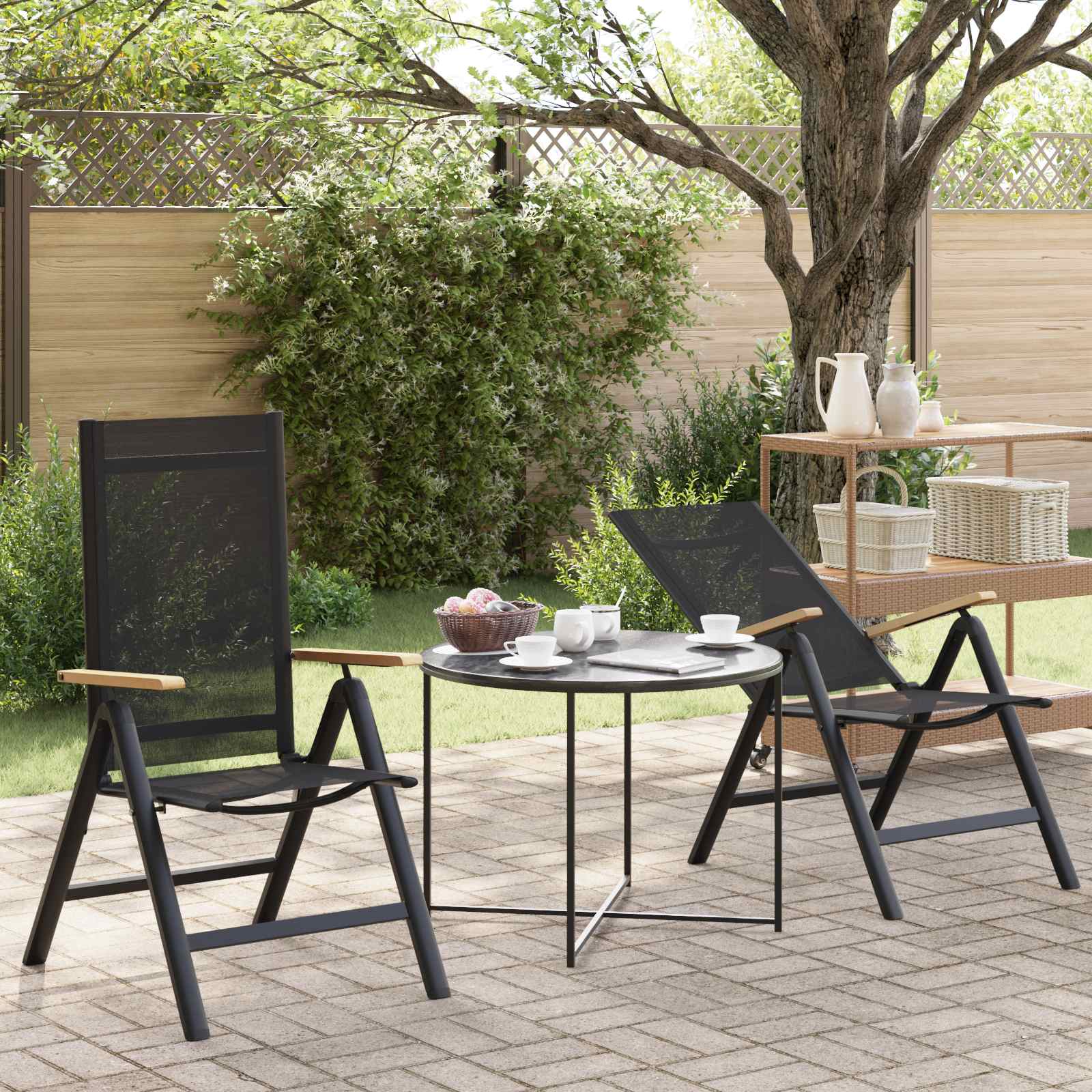 Ανακλινόμενες καρέκλες κήπου 2 pcs Μαύρο 58 x 73 x 111,5 εκ. - Pakobazaar
