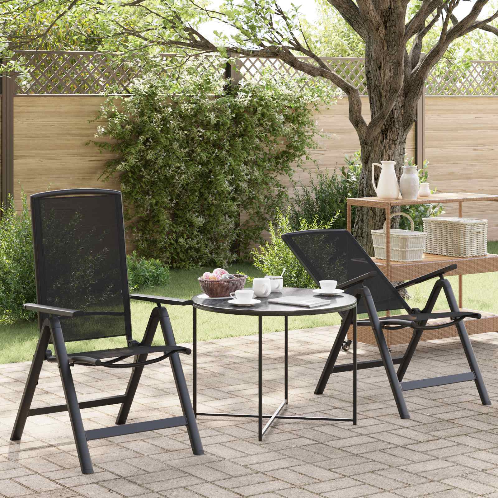 Ανακλινόμενες καρέκλες κήπου 2 pcs Μαύρο 58 x 71 x 112 εκ. - Pakobazaar