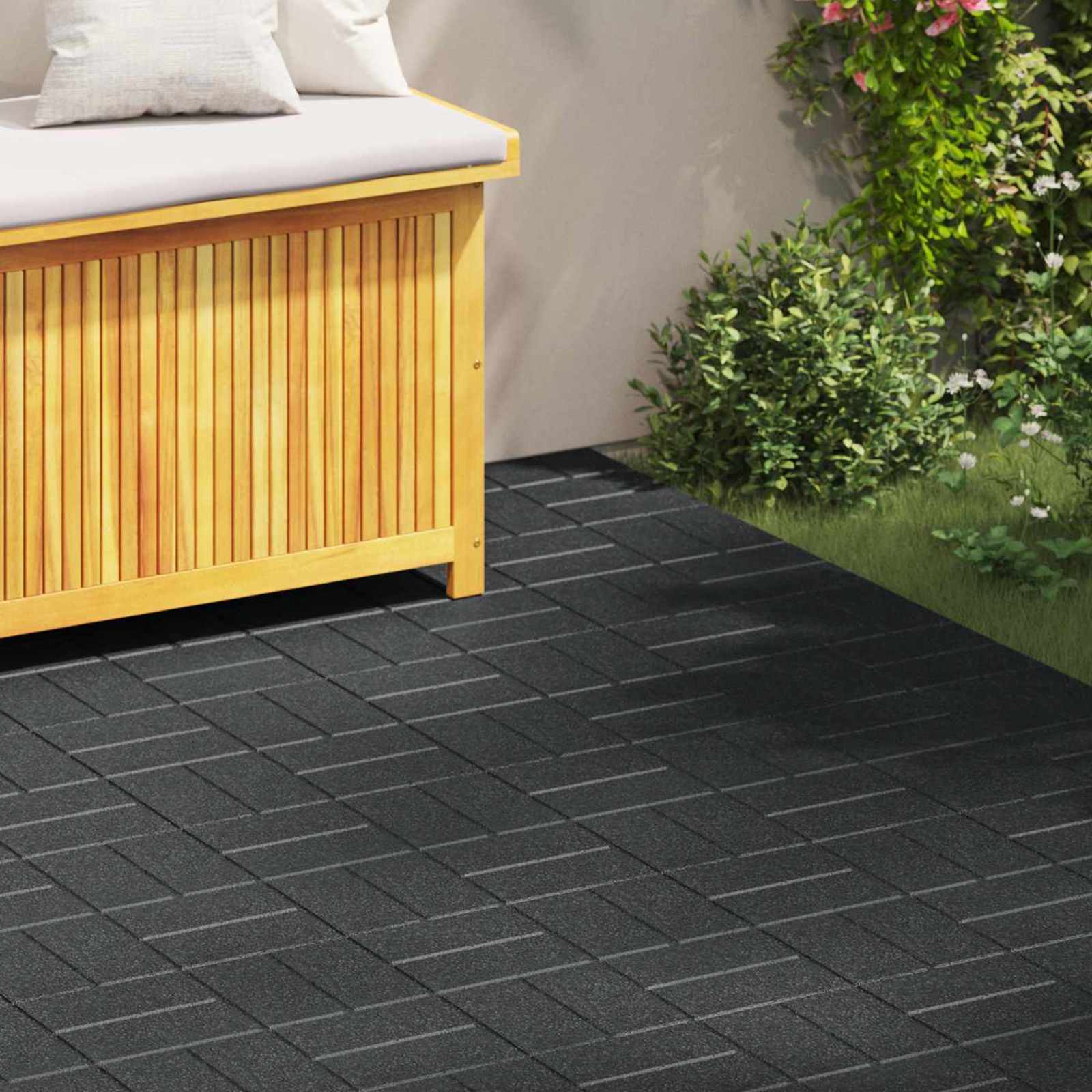 Πέτρα βήματος 6 pcs Μαύρο 40,5 x 40,5 x 2 εκ. Λάστιχο - Pakobazaar