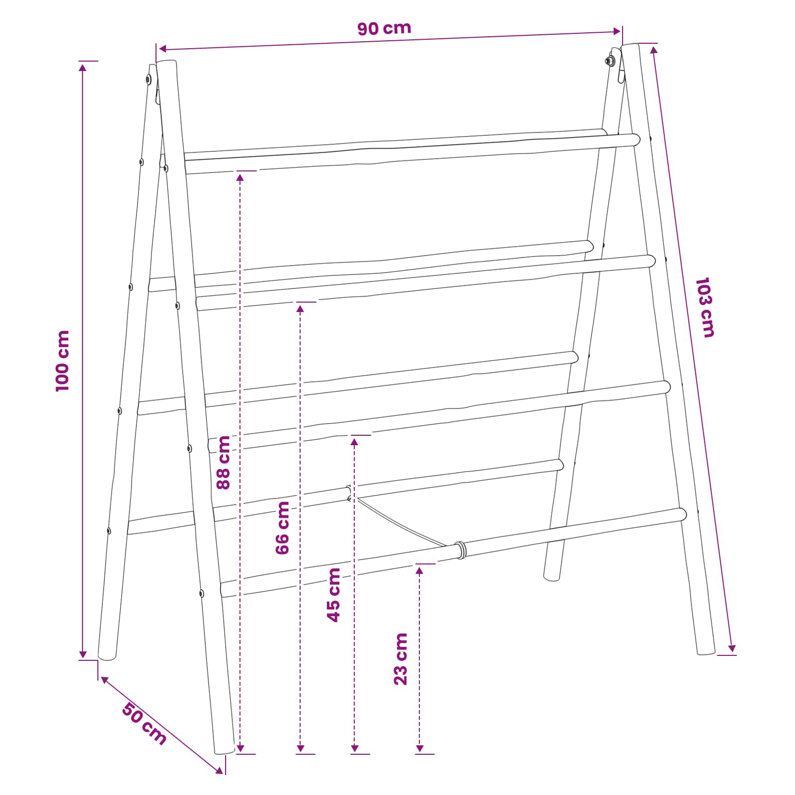 Διπλής όψης σκάλα για κουβέρτες Μαύρο 90 x 50 x 100 cm Μπαμπού