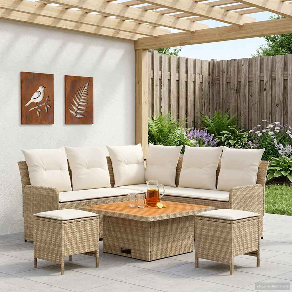 Σύνολα επίπλων με μαξιλάρι 6 pcs Μπεζ και Κρέμα Ράτα PE - Pakobazaar